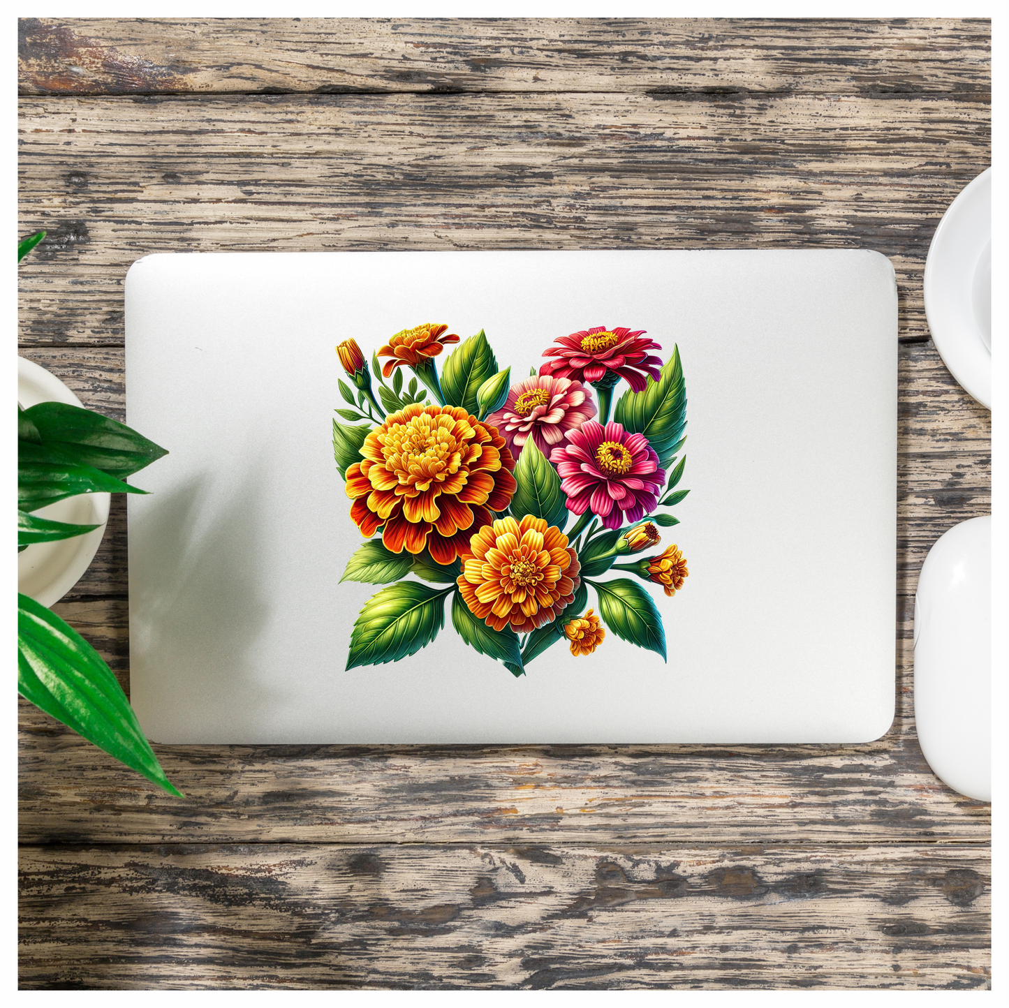 Flowers Orange Pink Green Leaves Vinyl Sticker Decal