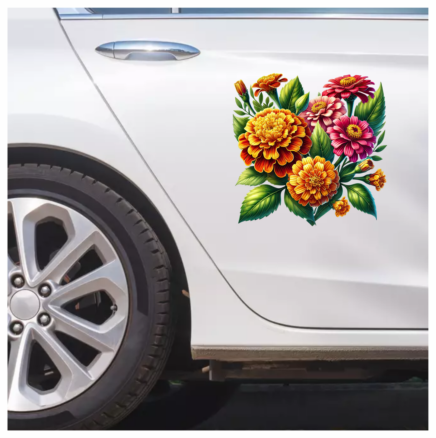 Flowers Orange Pink Green Leaves Vinyl Sticker Decal