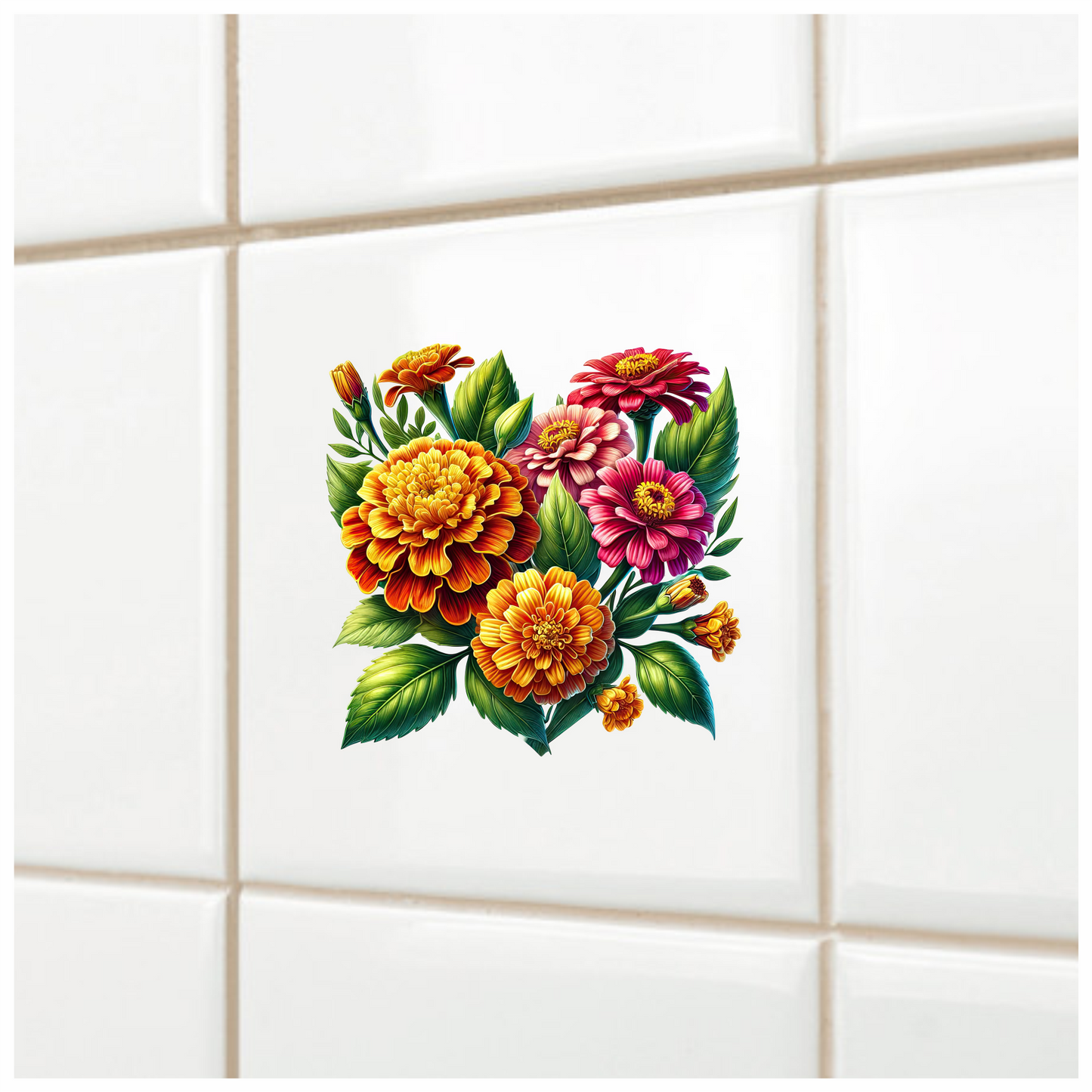 Flowers Orange Pink Green Leaves Vinyl Sticker Decal