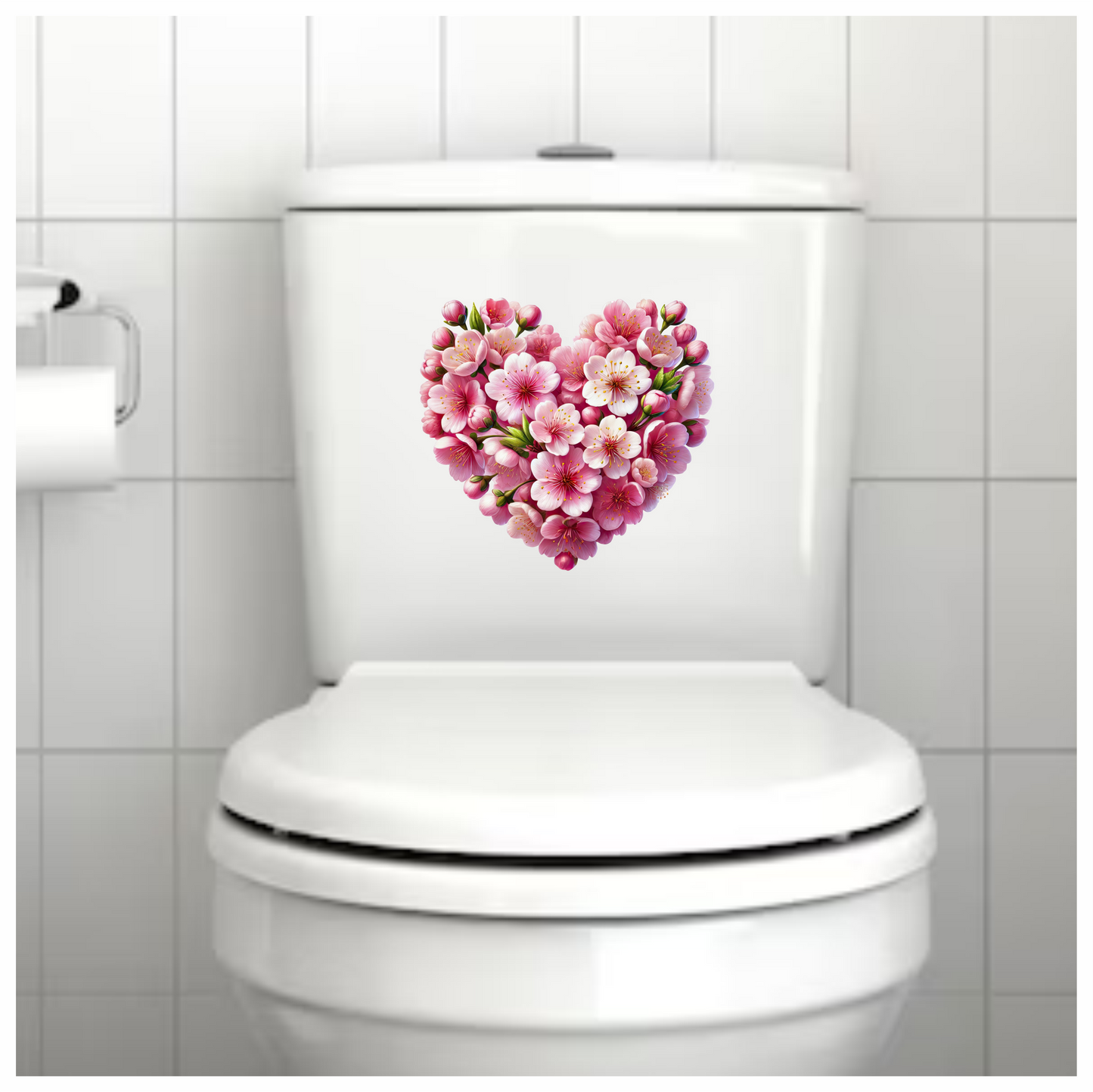 Pink Flowers Heart Shape Nature Vinyl Sticker Decal