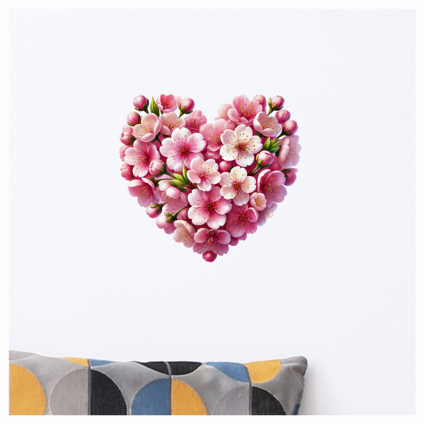 Pink Flowers Heart Shape Nature Vinyl Sticker Decal