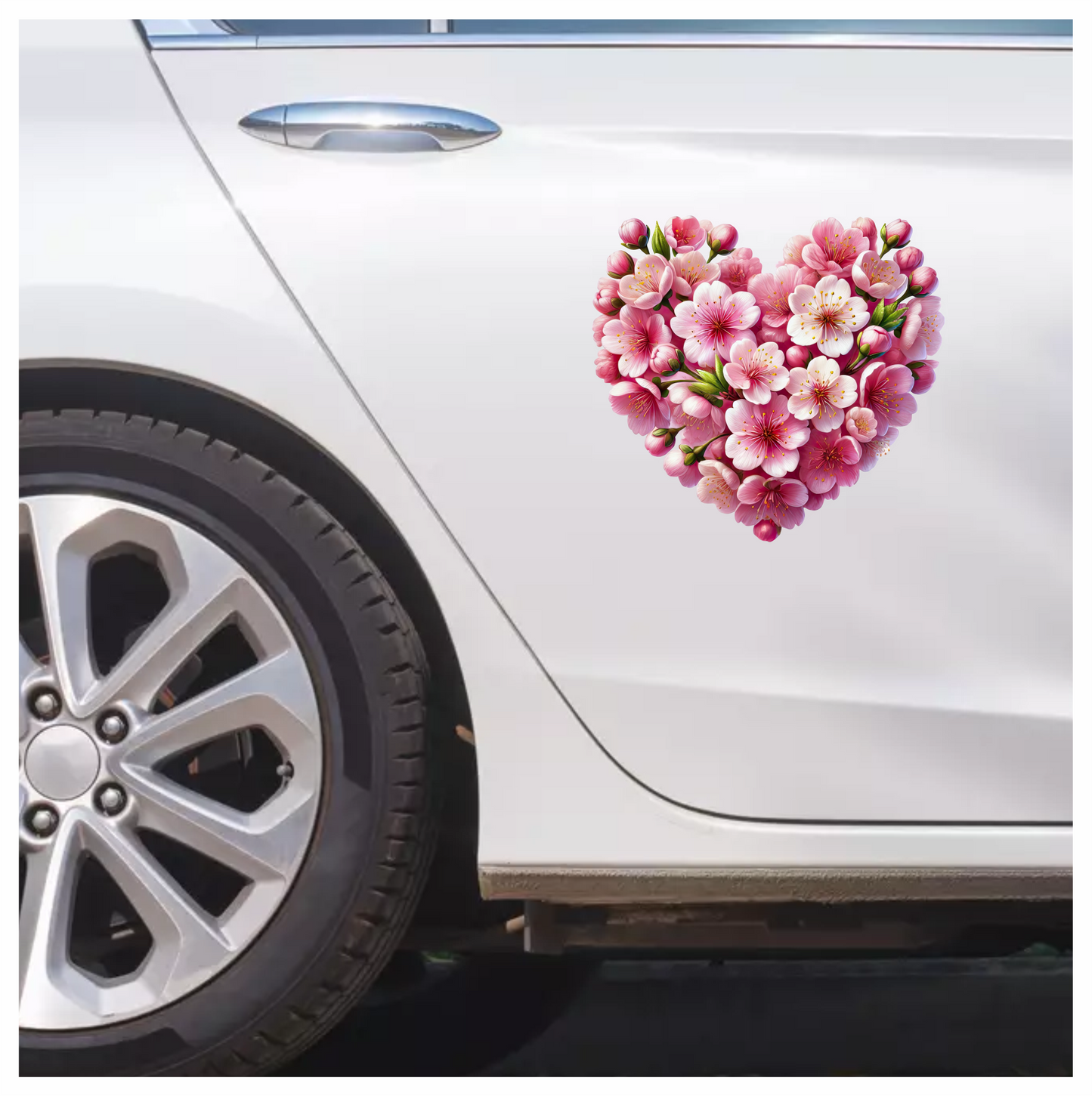Pink Flowers Heart Shape Nature Vinyl Sticker Decal