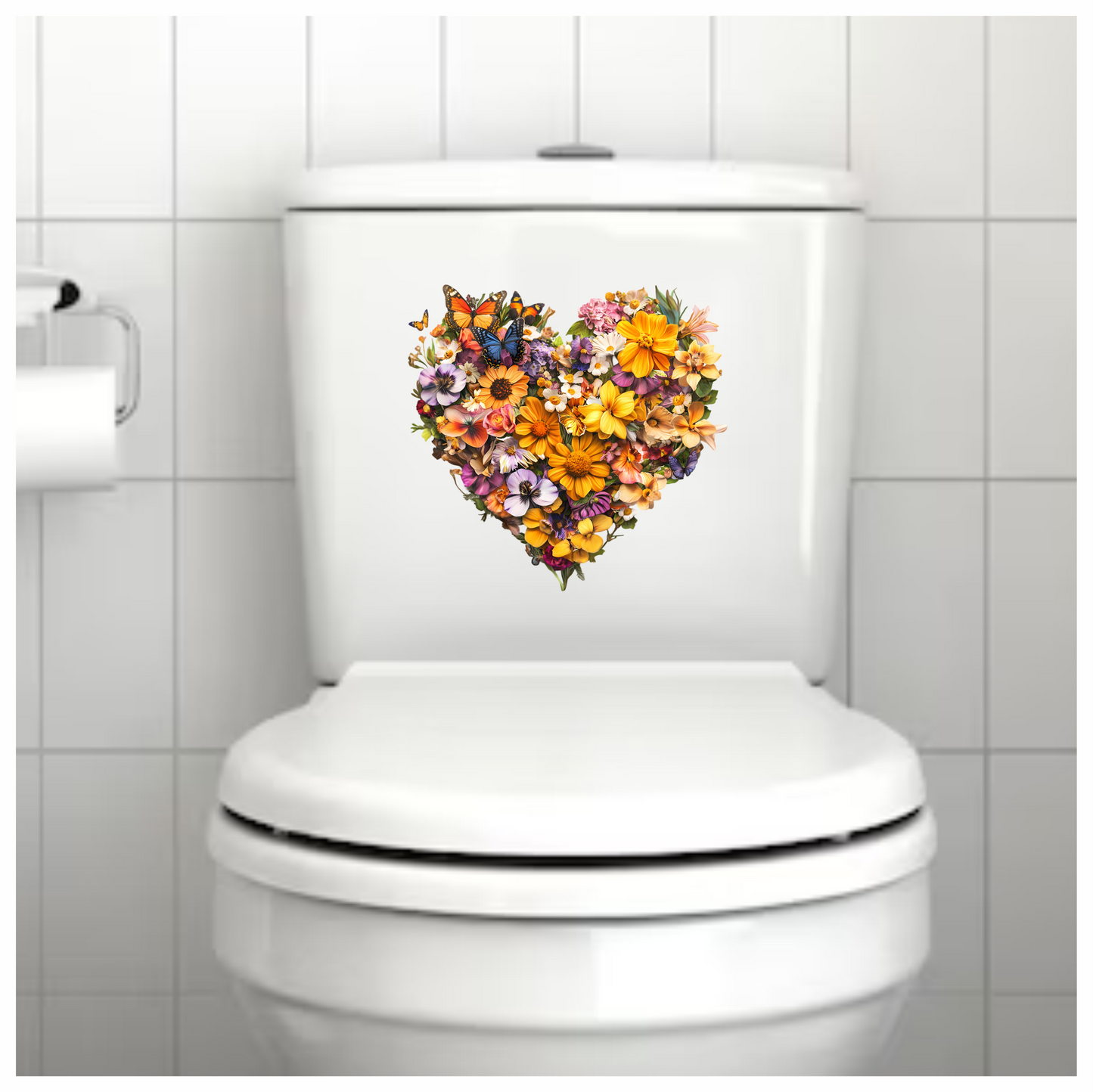 Yellow Flowers Butterflies Green Leaves Heart Vinyl Sticker Decal