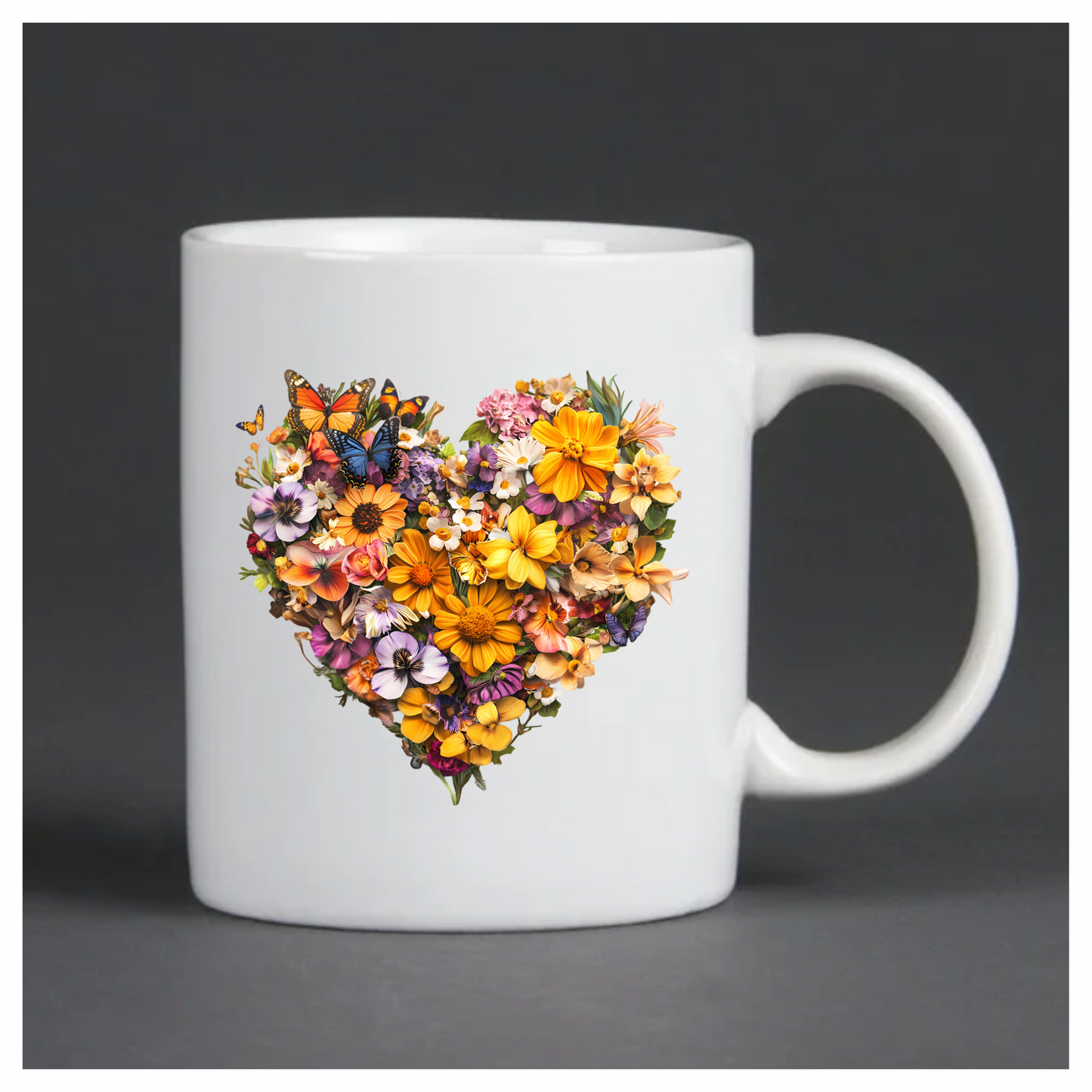 Yellow Flowers Butterflies Green Leaves Heart Vinyl Sticker Decal
