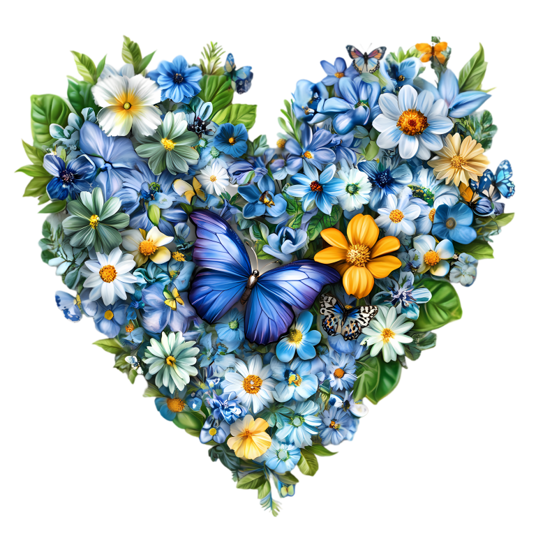 Blue Flowers Butterfly Heart Nature Vinyl Sticker Decal