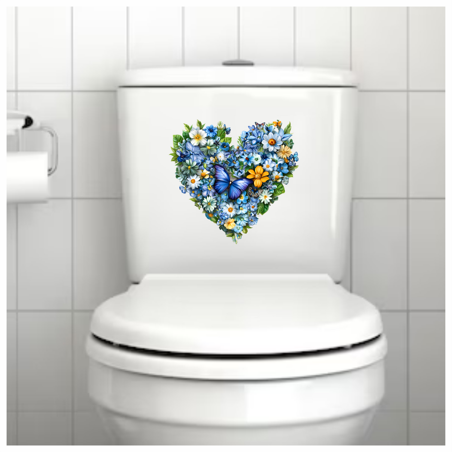 Blue Flowers Butterfly Heart Nature Vinyl Sticker Decal