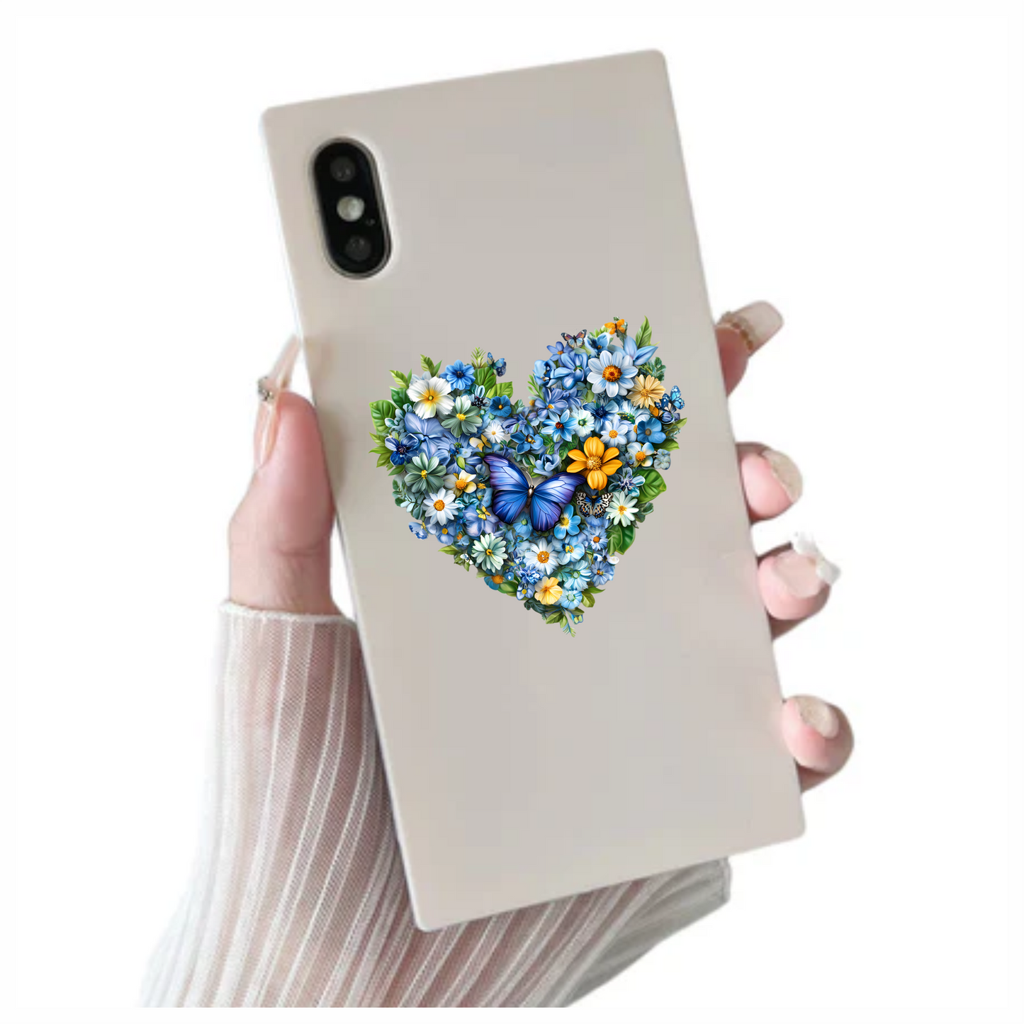 Blue Flowers Butterfly Heart Nature Vinyl Sticker Decal