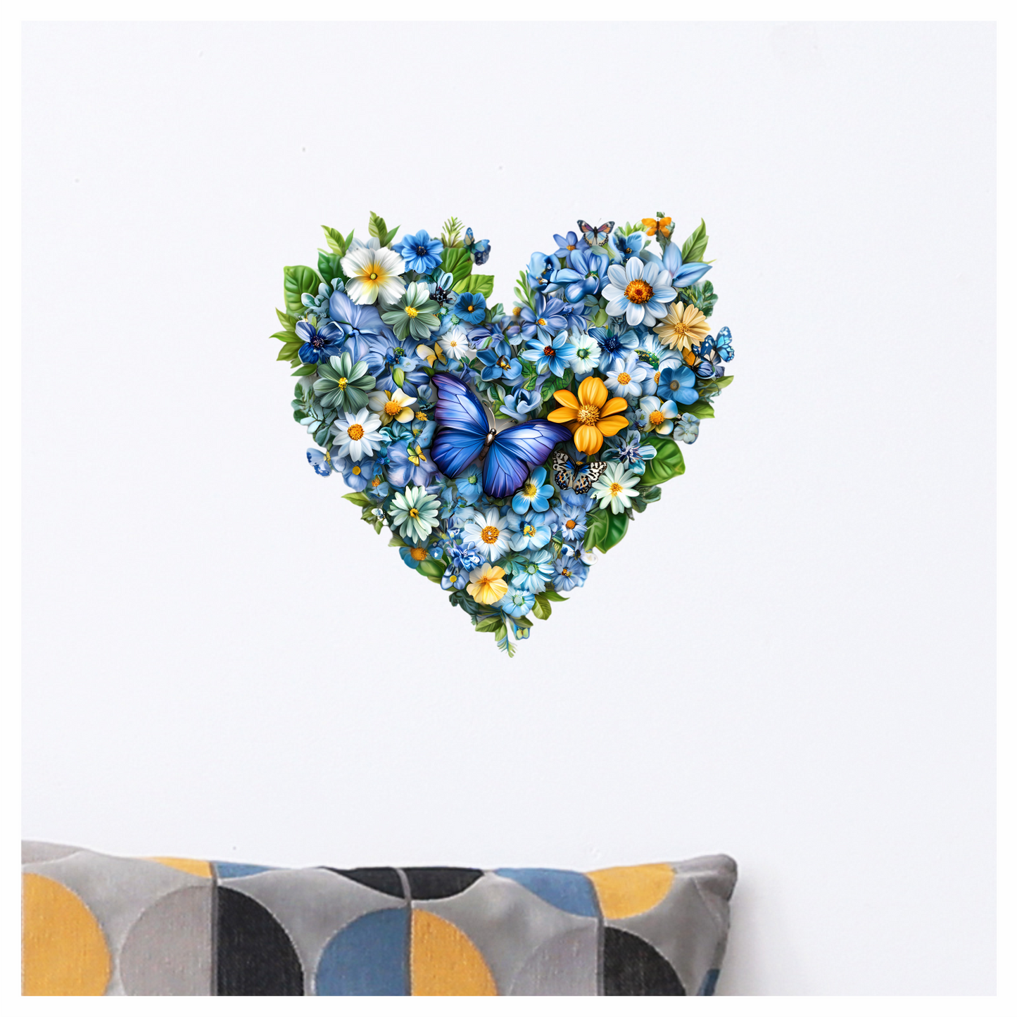 Blue Flowers Butterfly Heart Nature Vinyl Sticker Decal