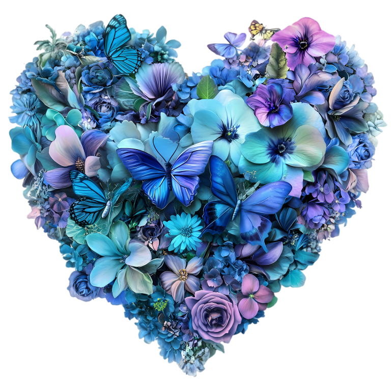 Blue Flowers Butterflies Heart Shape Nature Vinyl Sticker Decal
