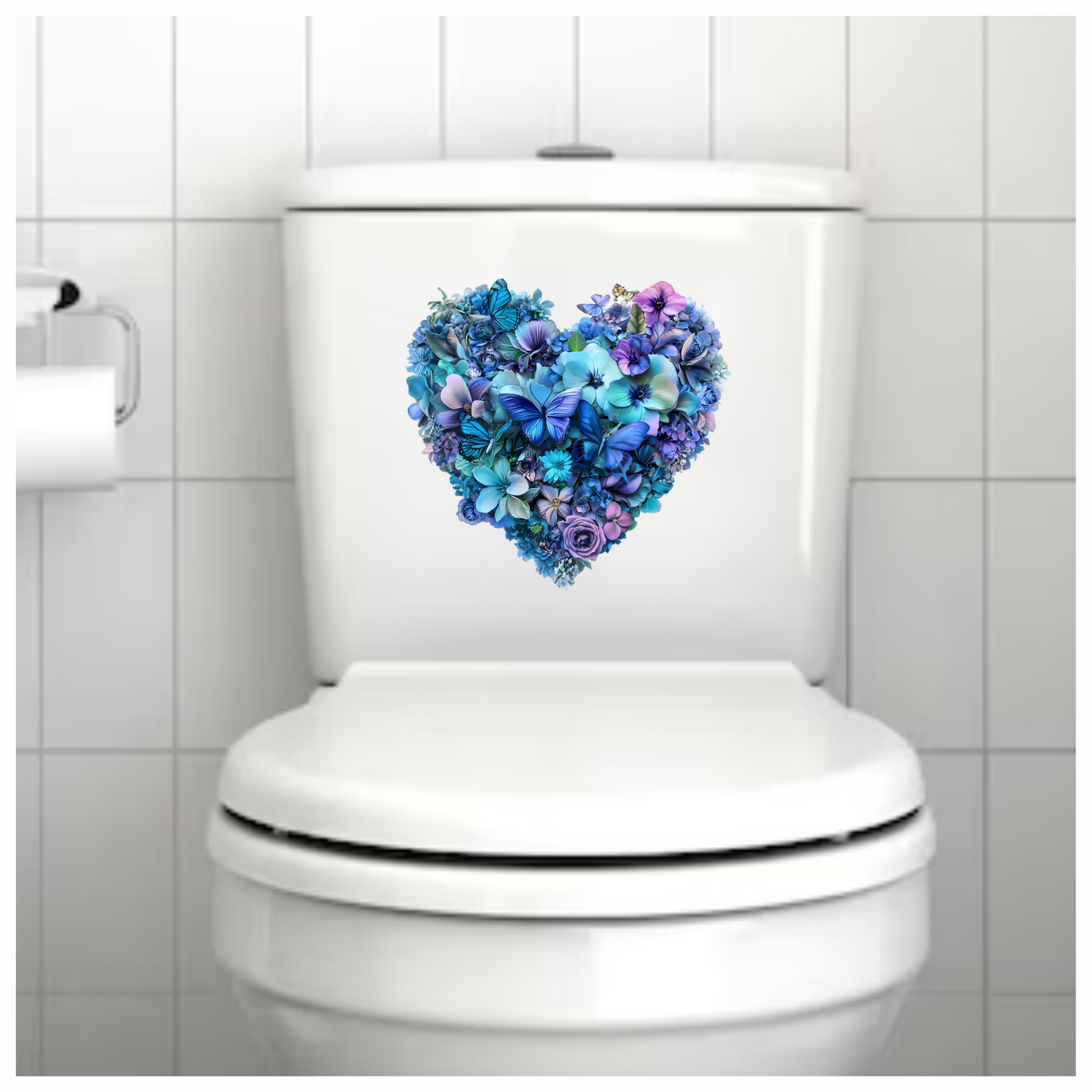Blue Flowers Butterflies Heart Shape Nature Vinyl Sticker Decal