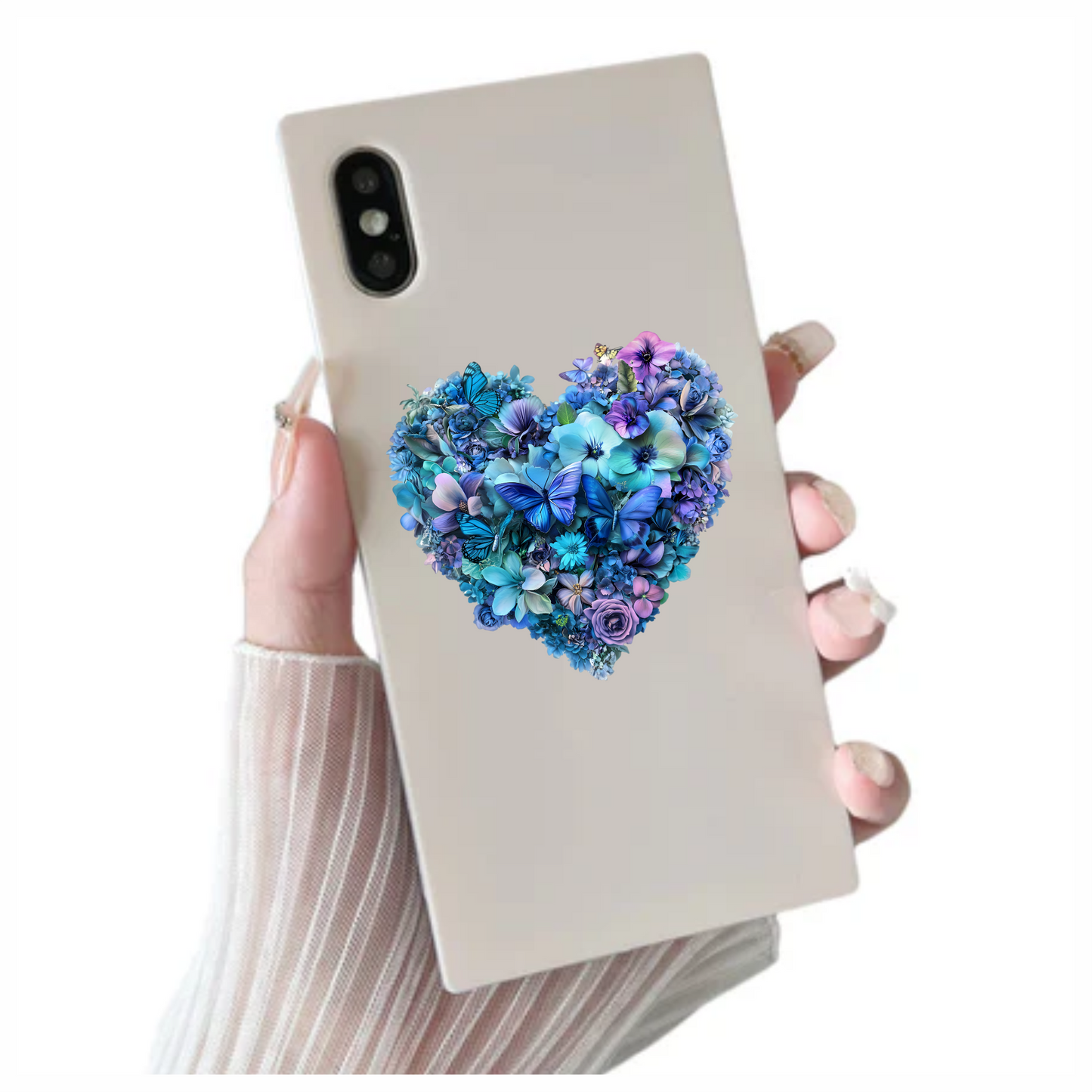 Blue Flowers Butterflies Heart Shape Nature Vinyl Sticker Decal
