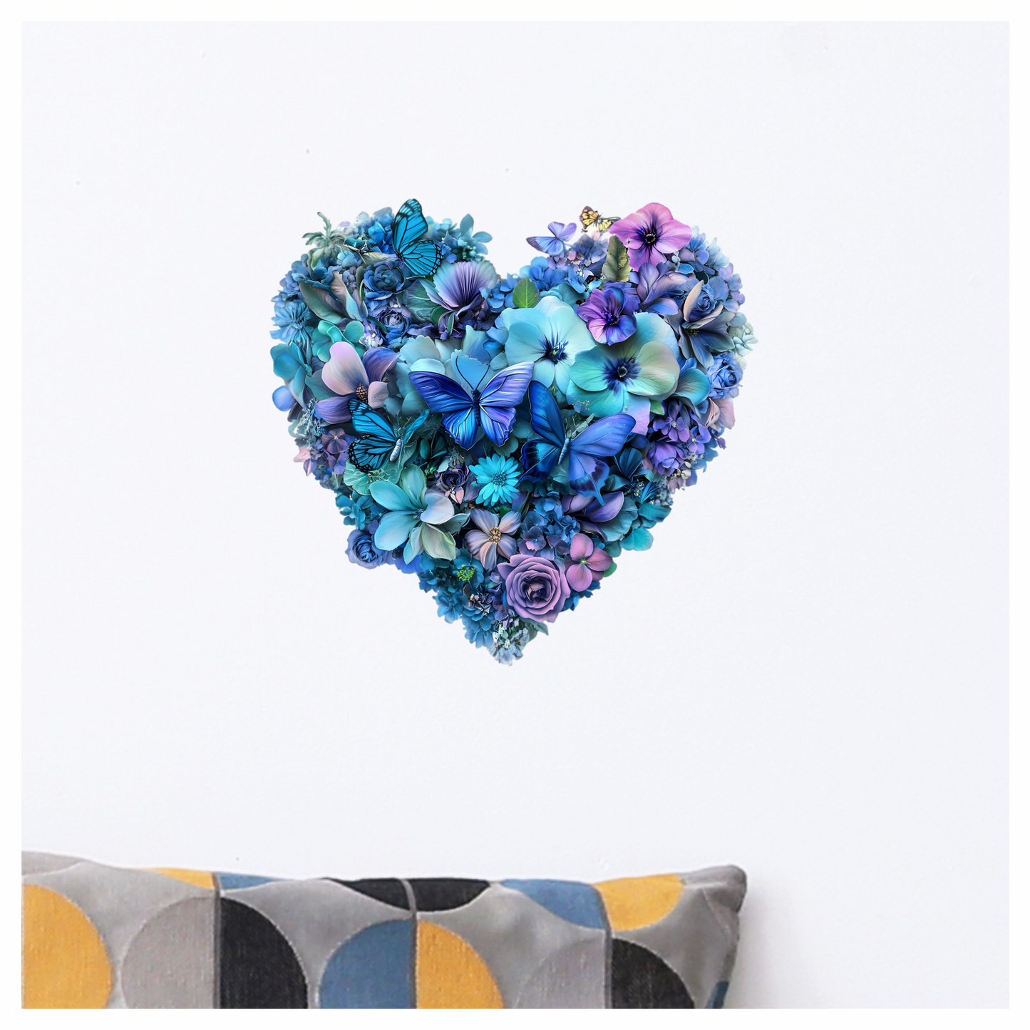 Blue Flowers Butterflies Heart Shape Nature Vinyl Sticker Decal