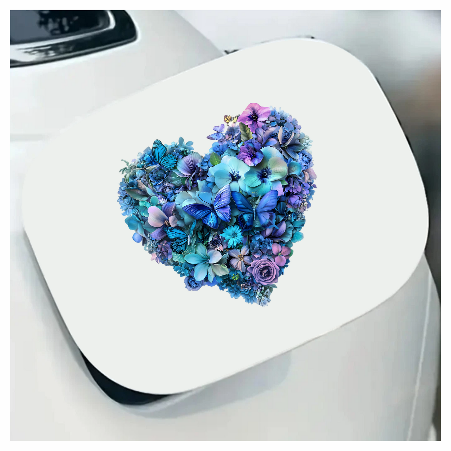 Blue Flowers Butterflies Heart Shape Nature Vinyl Sticker Decal