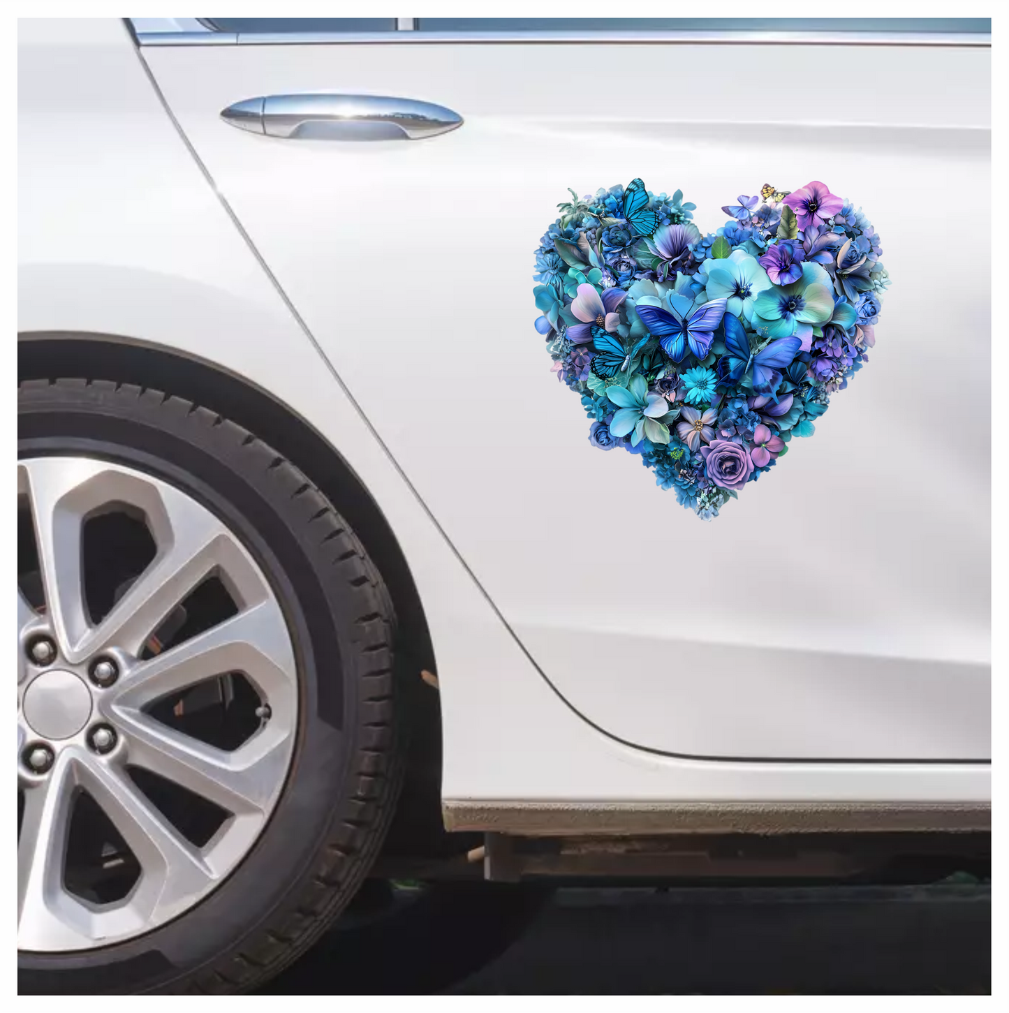 Blue Flowers Butterflies Heart Shape Nature Vinyl Sticker Decal