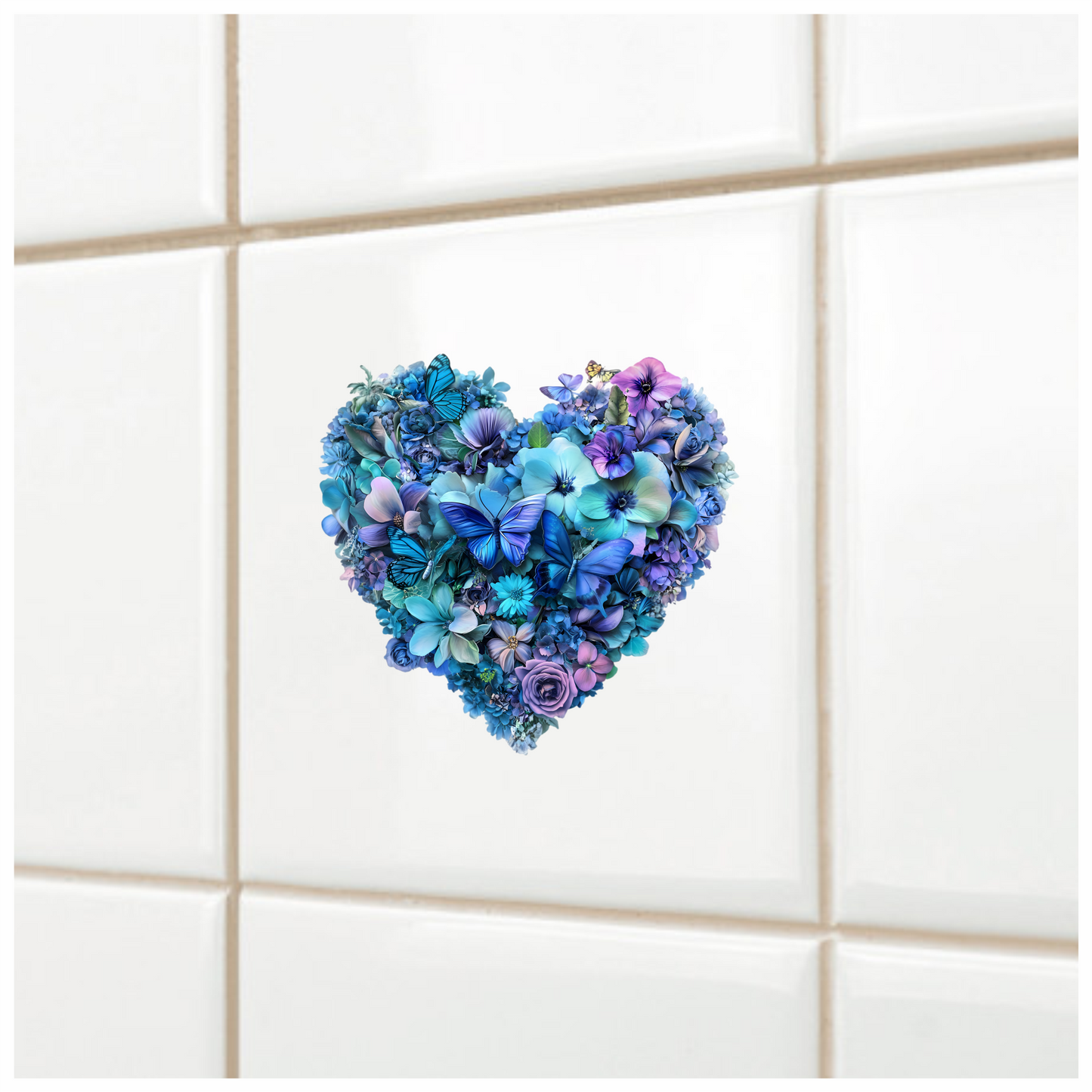 Blue Flowers Butterflies Heart Shape Nature Vinyl Sticker Decal
