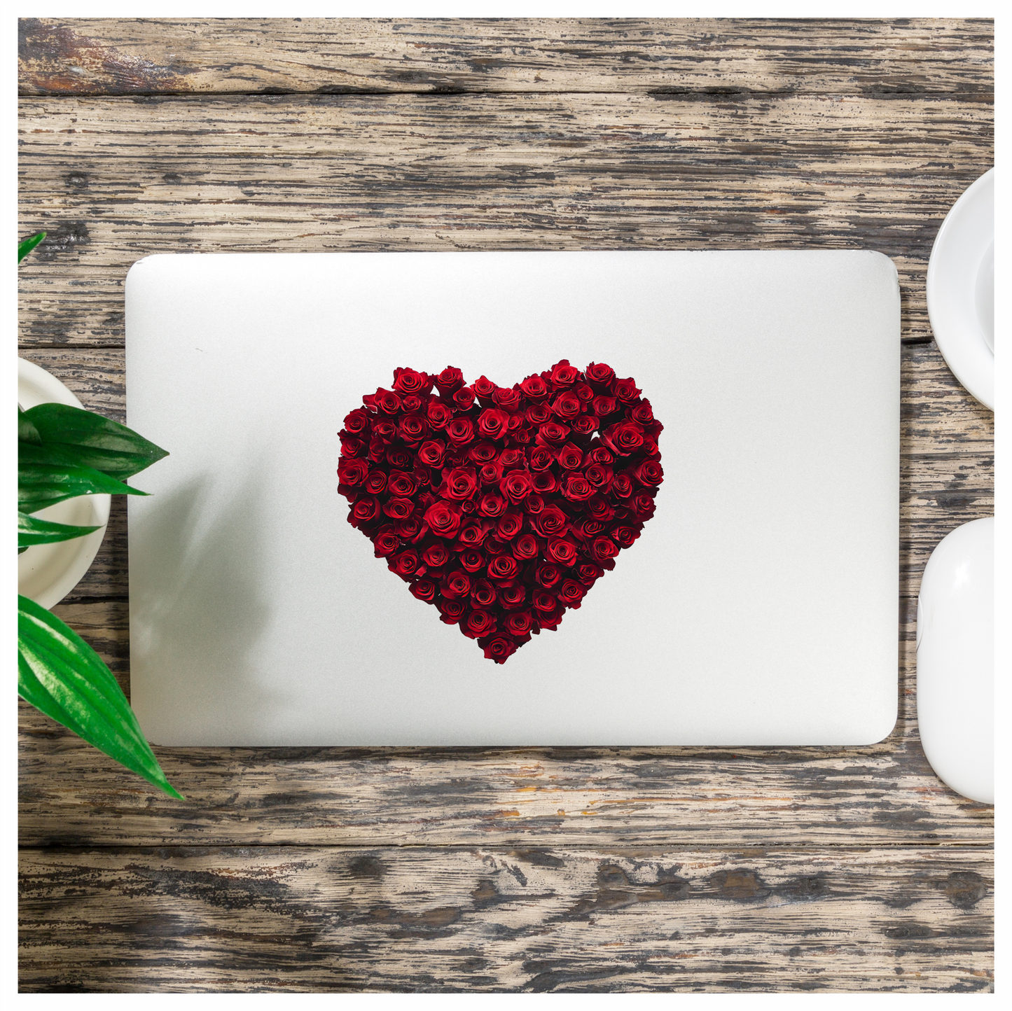 Red Roses Heart Shape Flower Arrangement Vinyl Sticker Decal