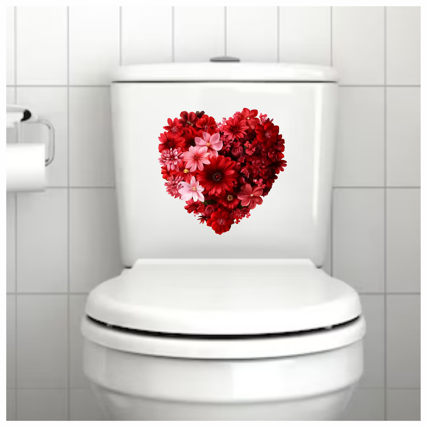 Red Flowers Heart Shape Floral Design Vinyl Sticker Decal