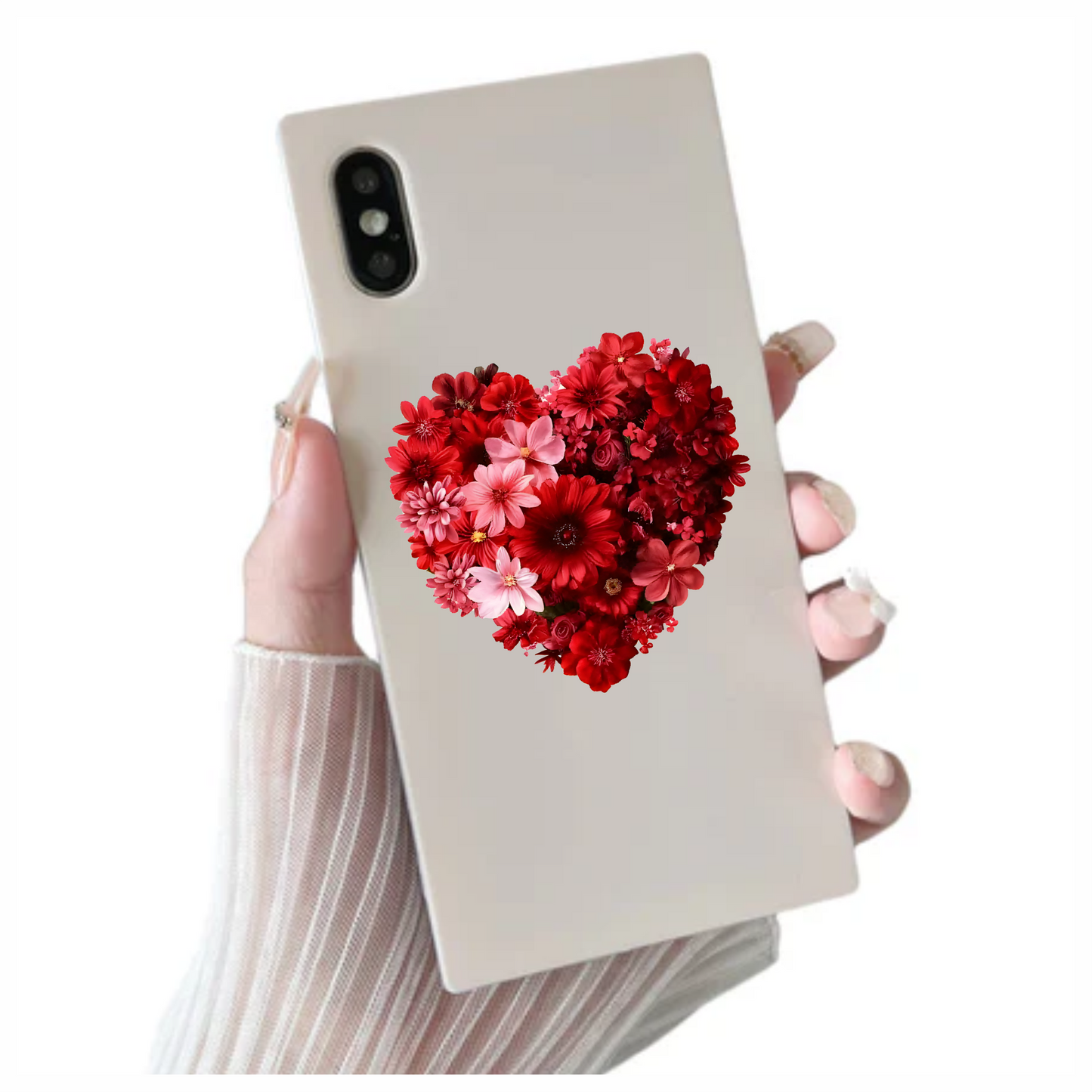 Red Flowers Heart Shape Floral Design Vinyl Sticker Decal
