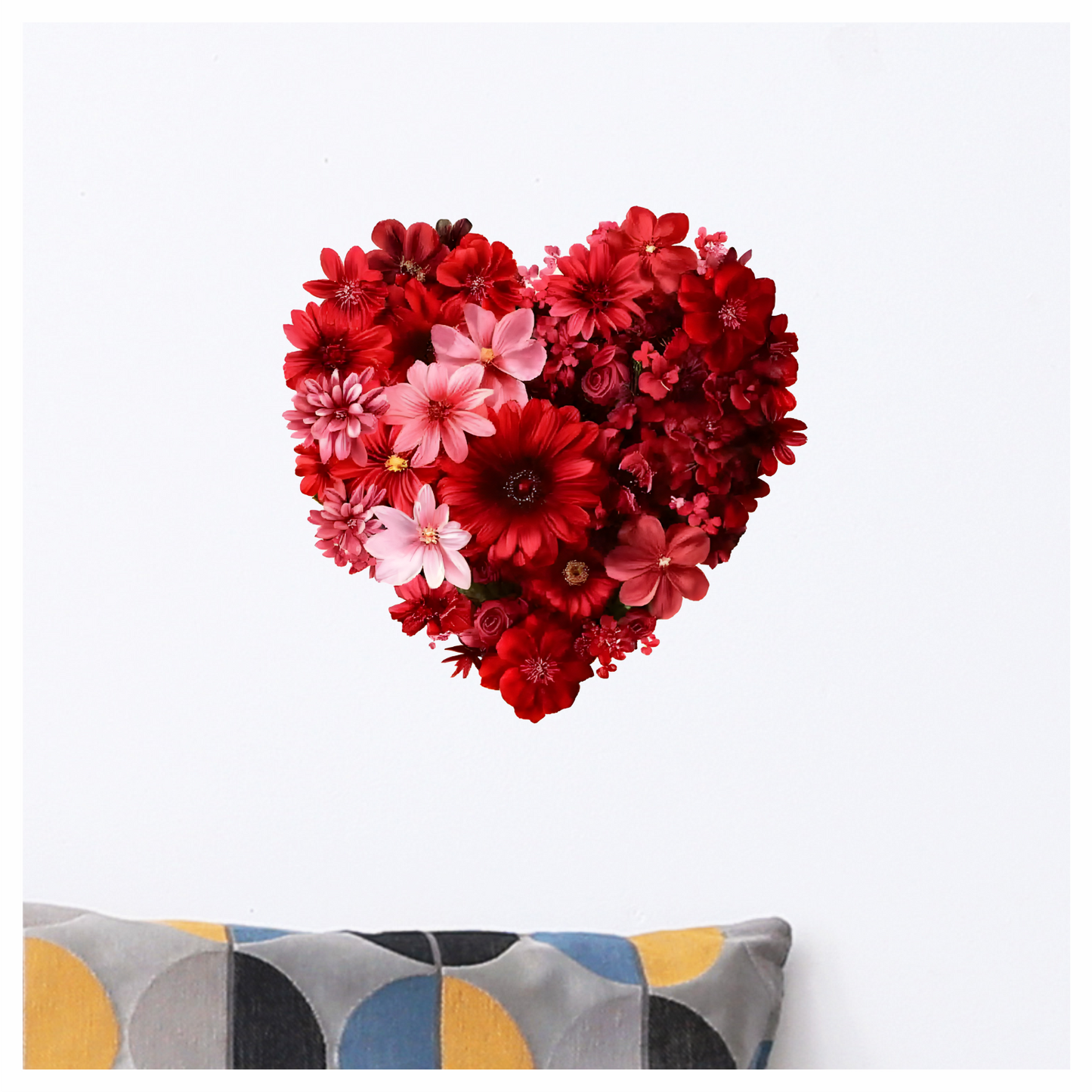 Red Flowers Heart Shape Floral Design Vinyl Sticker Decal