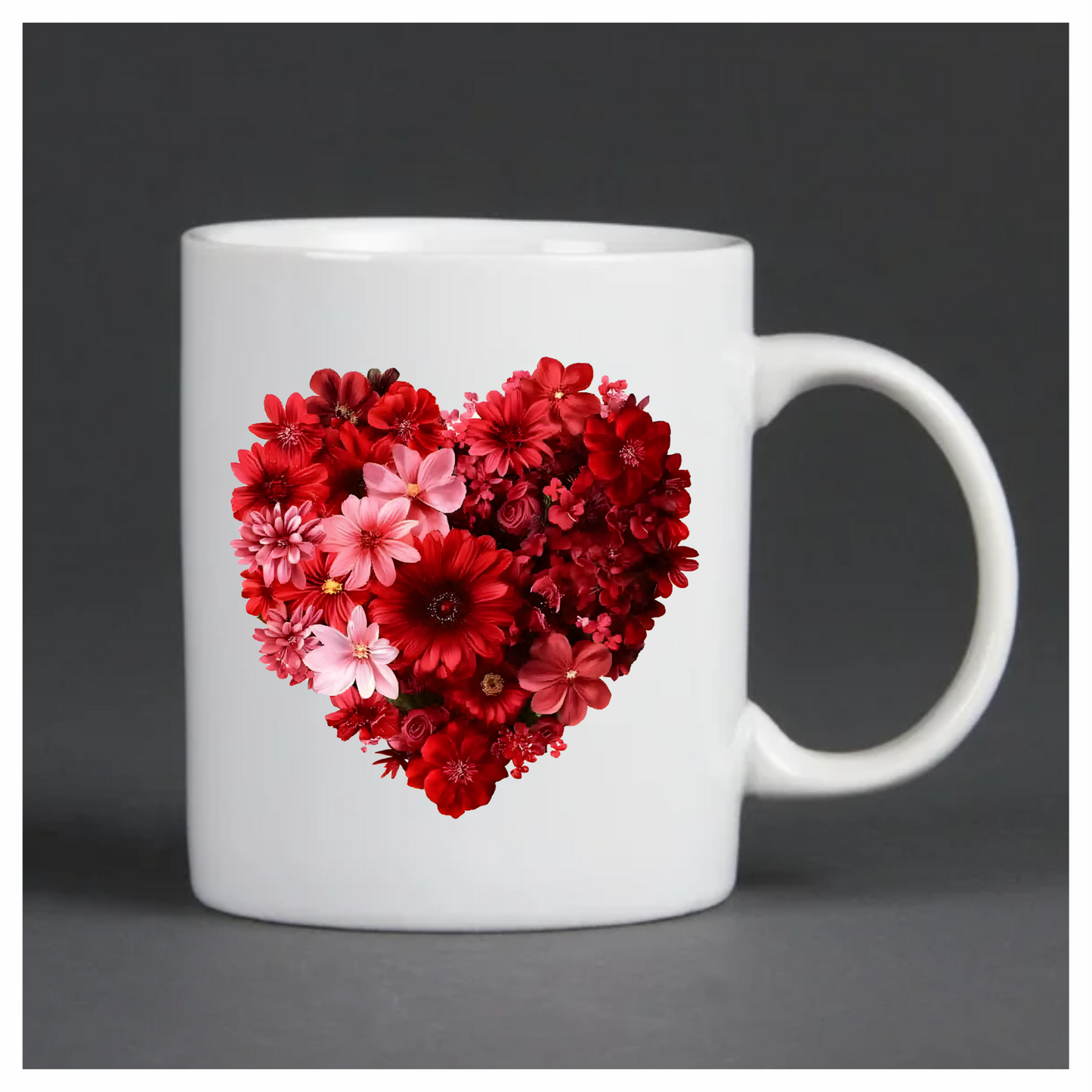 Red Flowers Heart Shape Floral Design Vinyl Sticker Decal