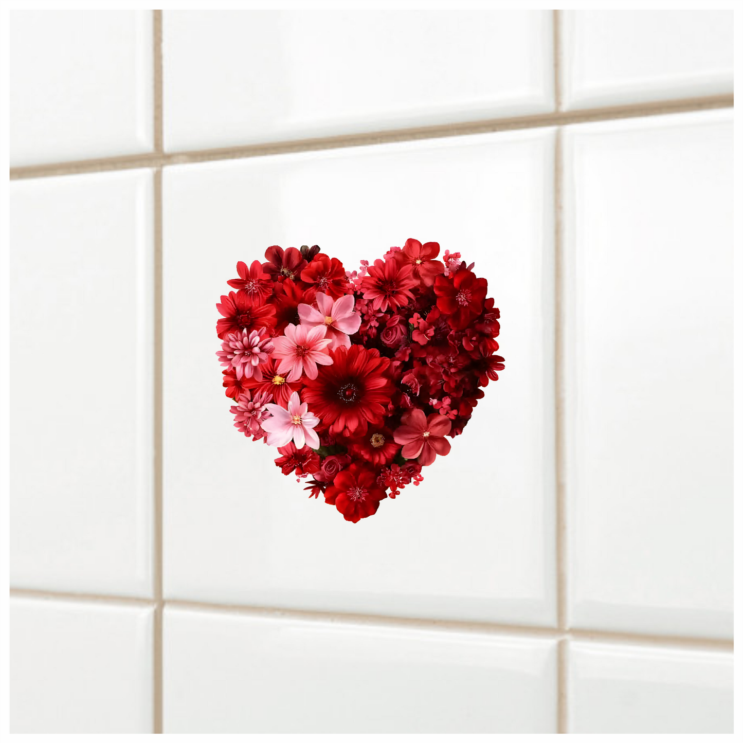 Red Flowers Heart Shape Floral Design Vinyl Sticker Decal