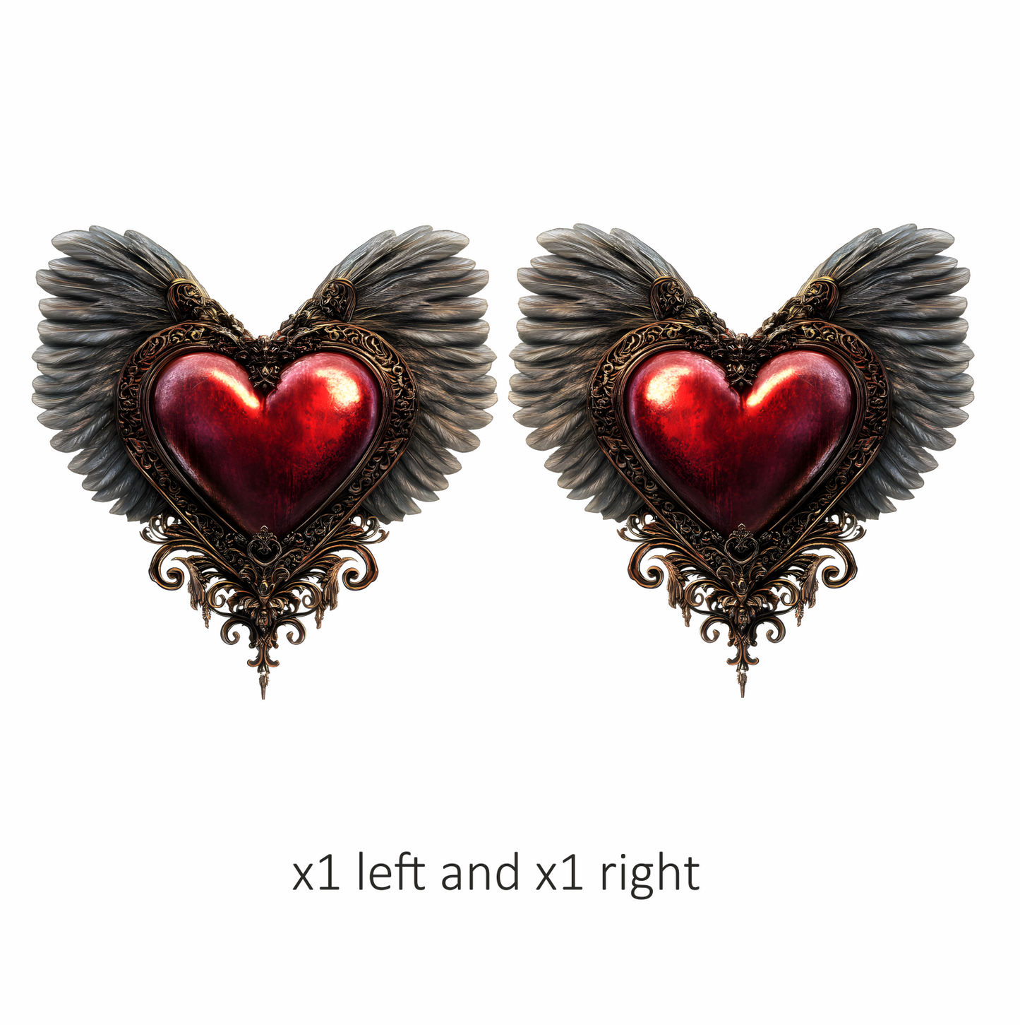 Red Heart Wings Ornate Gold Feather Vinyl Sticker Decal