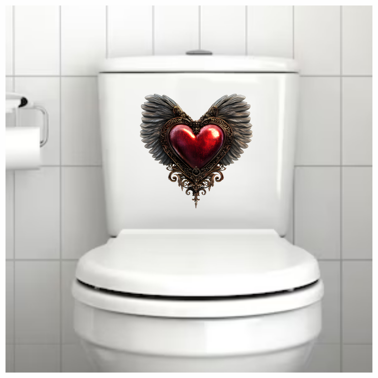 Red Heart Wings Ornate Gold Feather Vinyl Sticker Decal