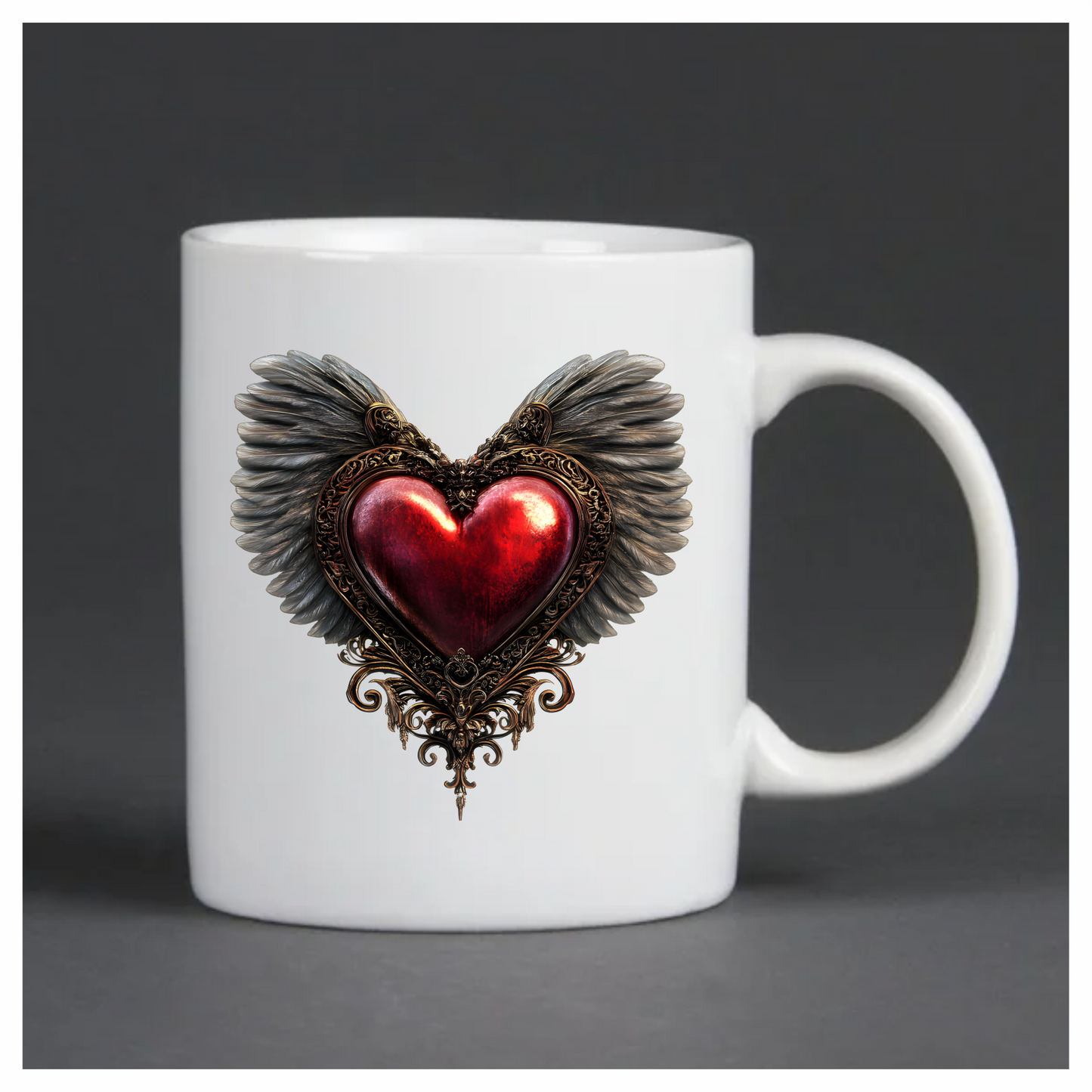 Red Heart Wings Ornate Gold Feather Vinyl Sticker Decal