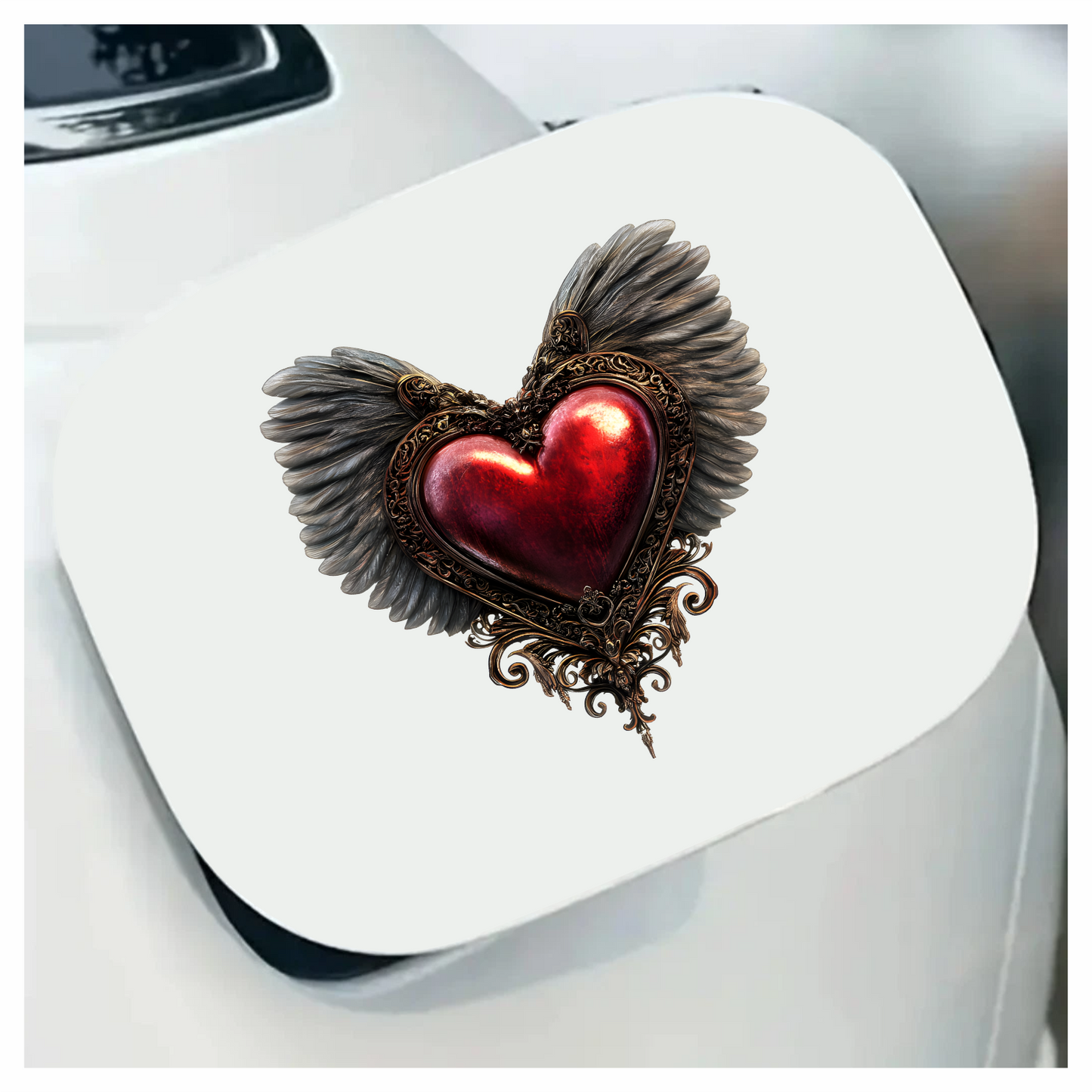Red Heart Wings Ornate Gold Feather Vinyl Sticker Decal