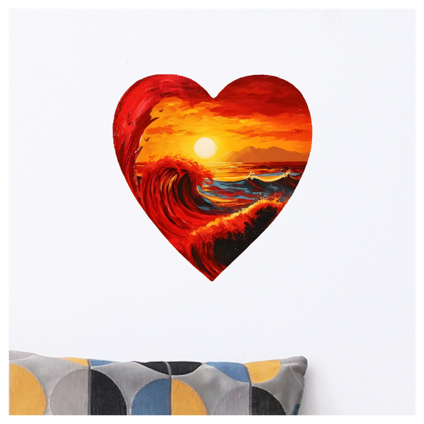Red Ocean Sun Waves Birds Vinyl Sticker Decal