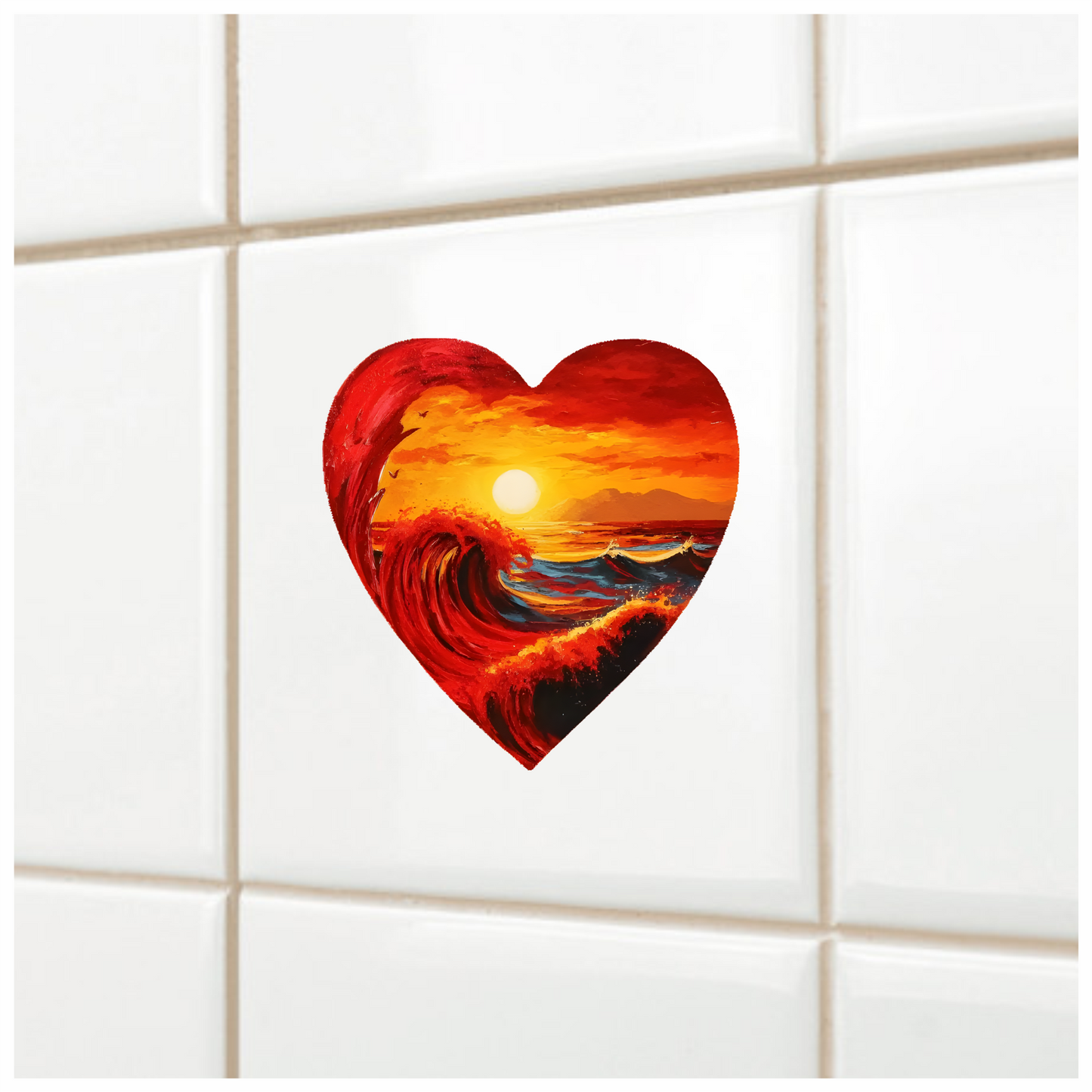 Red Ocean Sun Waves Birds Vinyl Sticker Decal