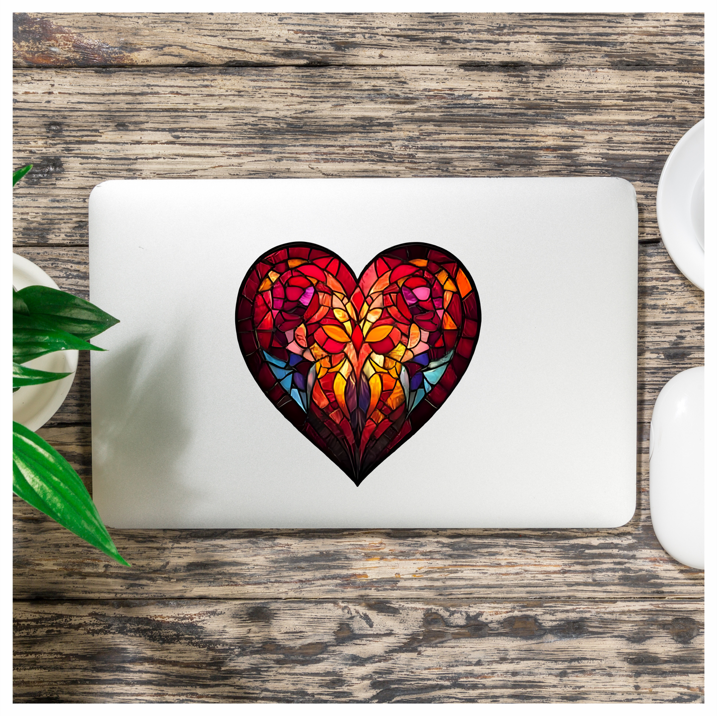 Red Heart Ram Stained Glass Artwork Vinyl Sticker Decal