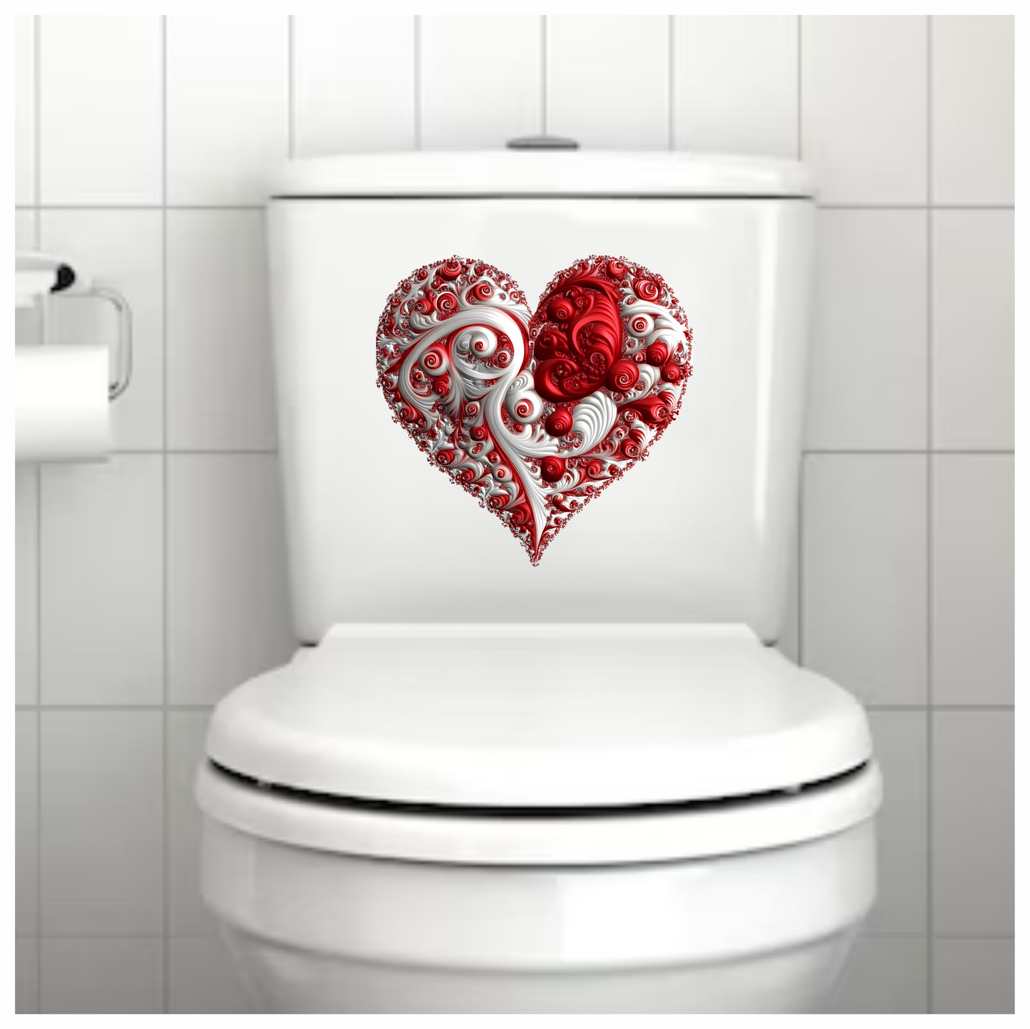 Red Swirls Heart Shape Abstract Design Vinyl Sticker Decal