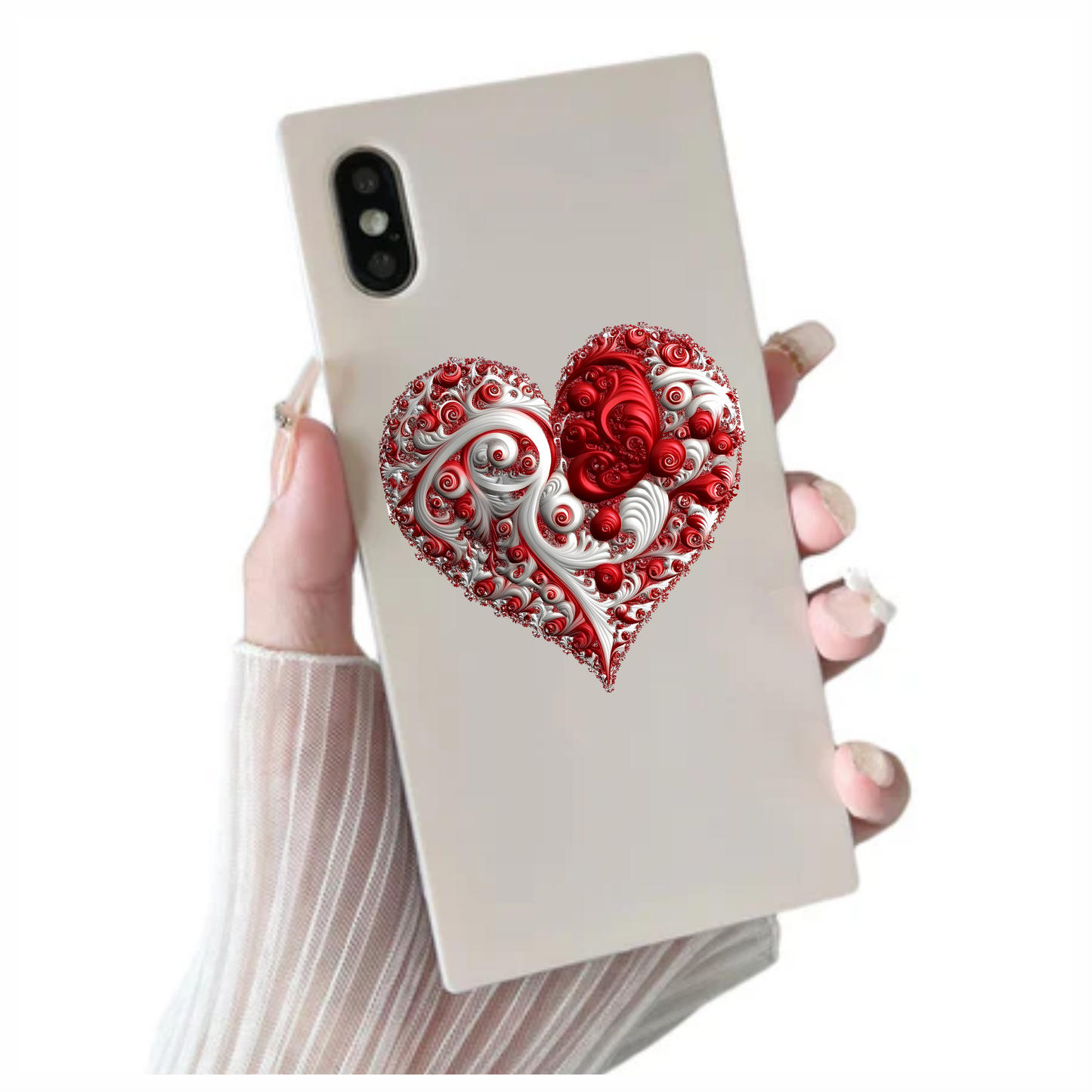 Red Swirls Heart Shape Abstract Design Vinyl Sticker Decal