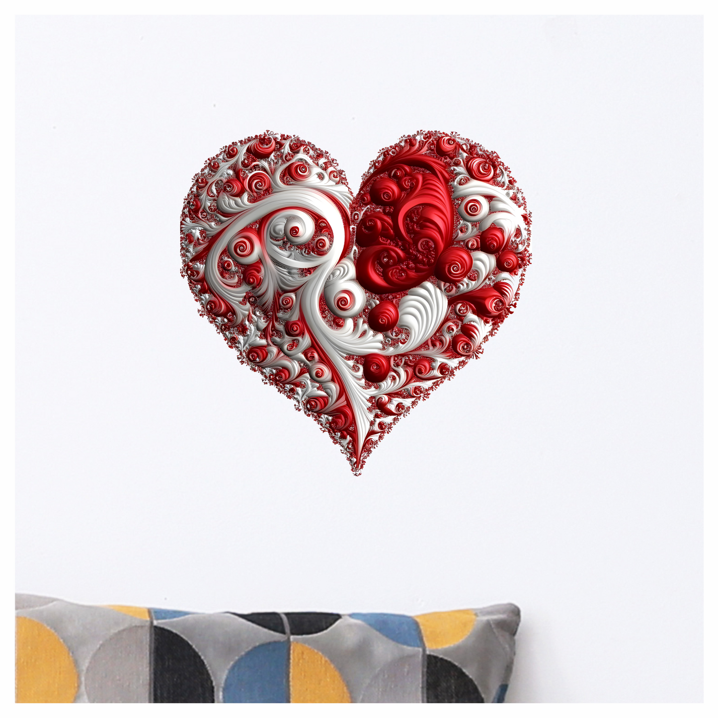 Red Swirls Heart Shape Abstract Design Vinyl Sticker Decal