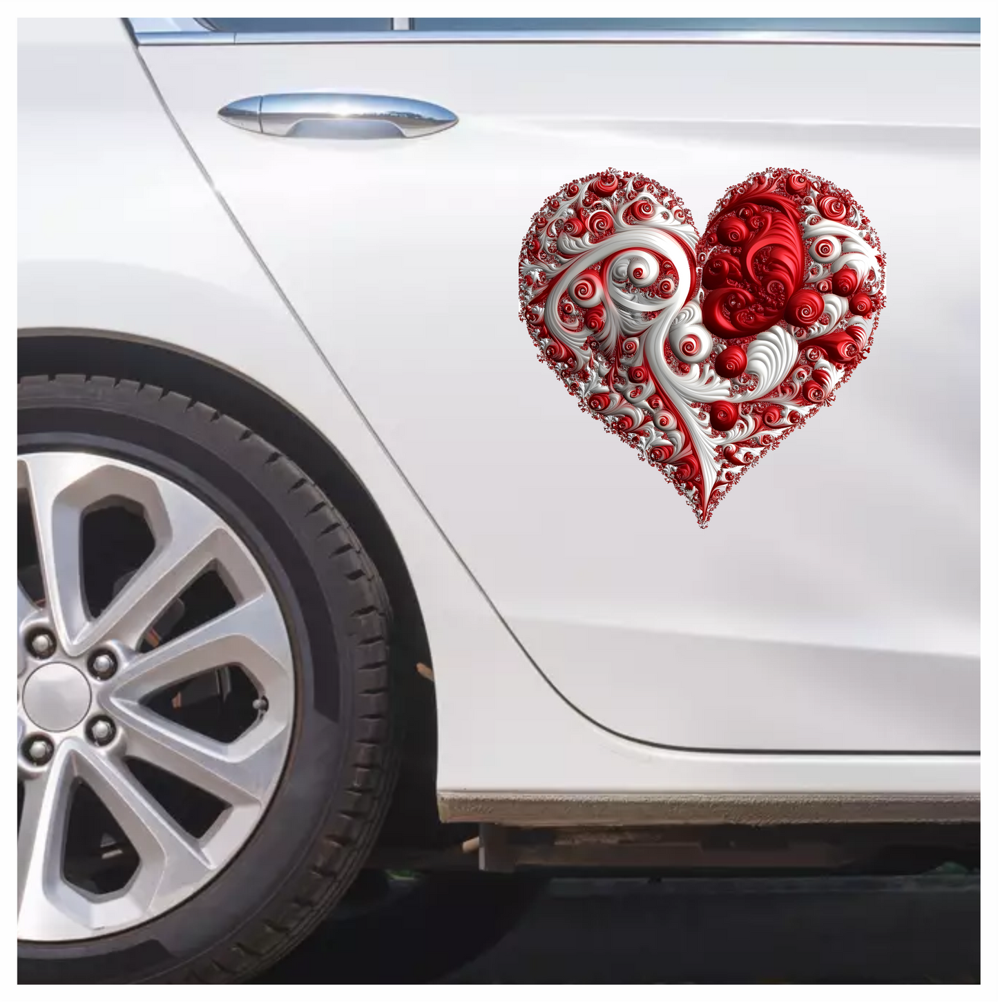Red Swirls Heart Shape Abstract Design Vinyl Sticker Decal