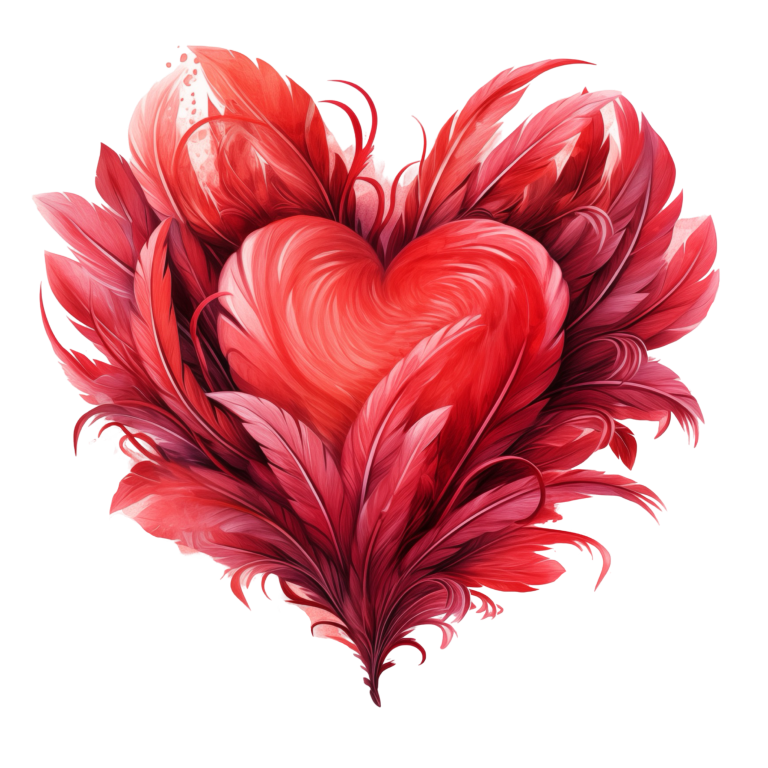 Red Heart Feathers Swirl Elegant Vinyl Sticker Decal