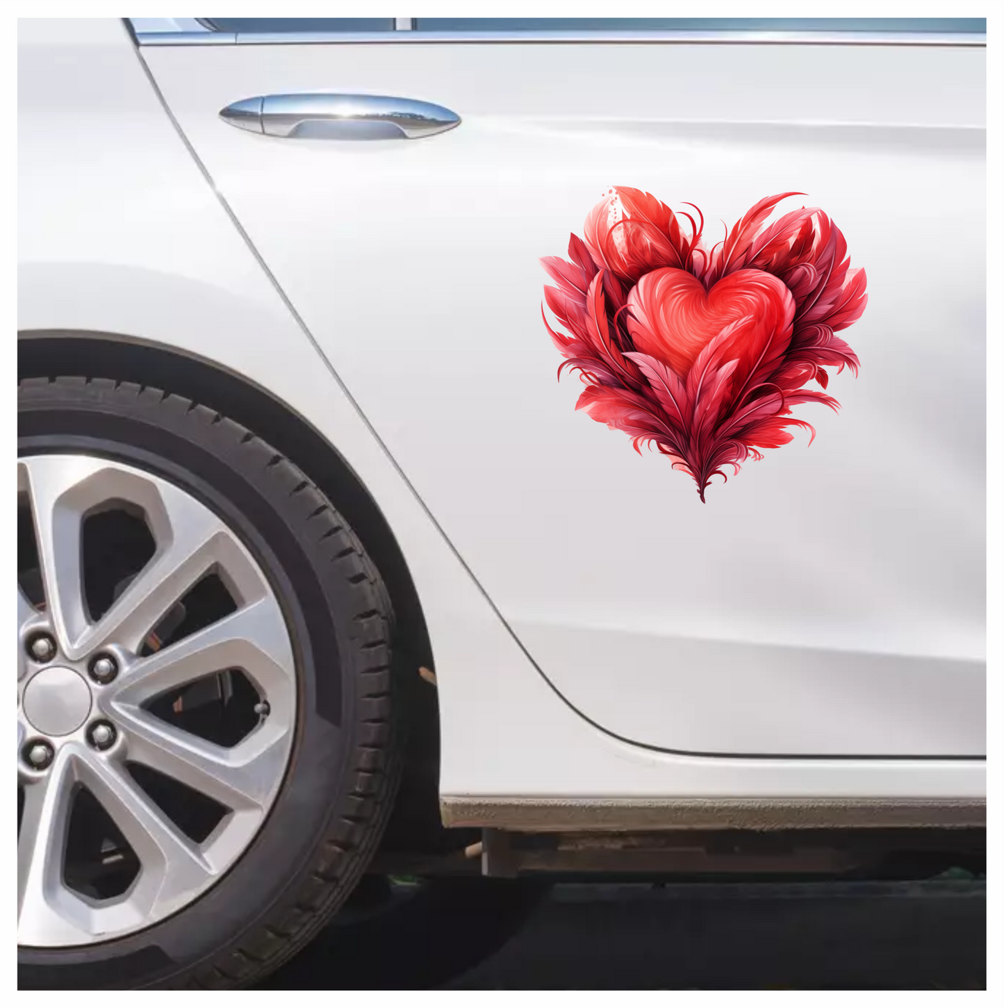 Red Heart Feathers Swirl Elegant Vinyl Sticker Decal