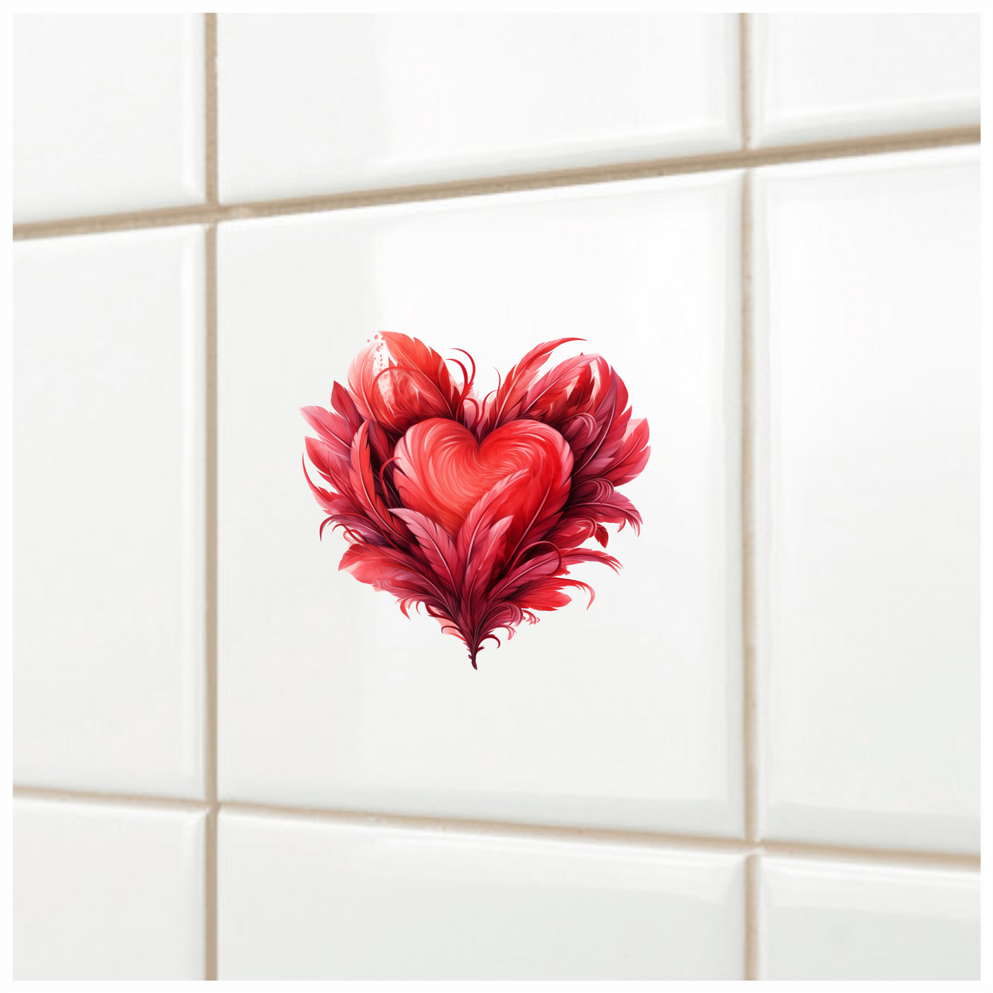 Red Heart Feathers Swirl Elegant Vinyl Sticker Decal
