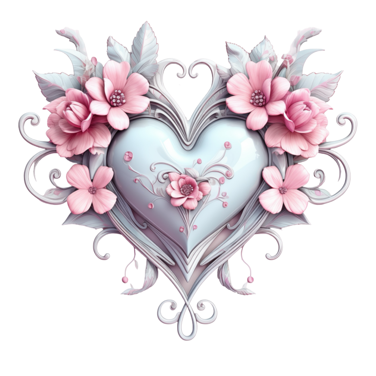 Pink Heart Flowers Swirls Glossy Vinyl Sticker Decal