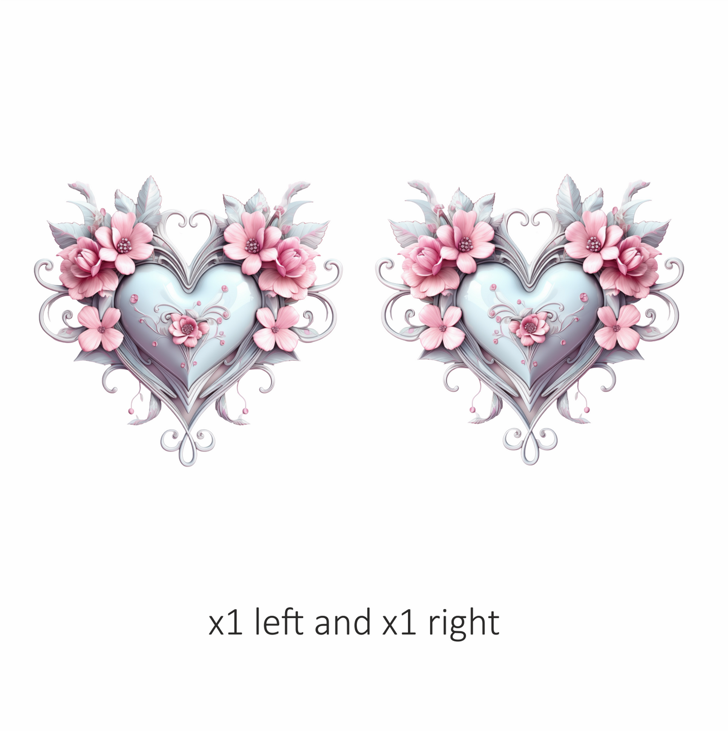 Pink Heart Flowers Swirls Glossy Vinyl Sticker Decal