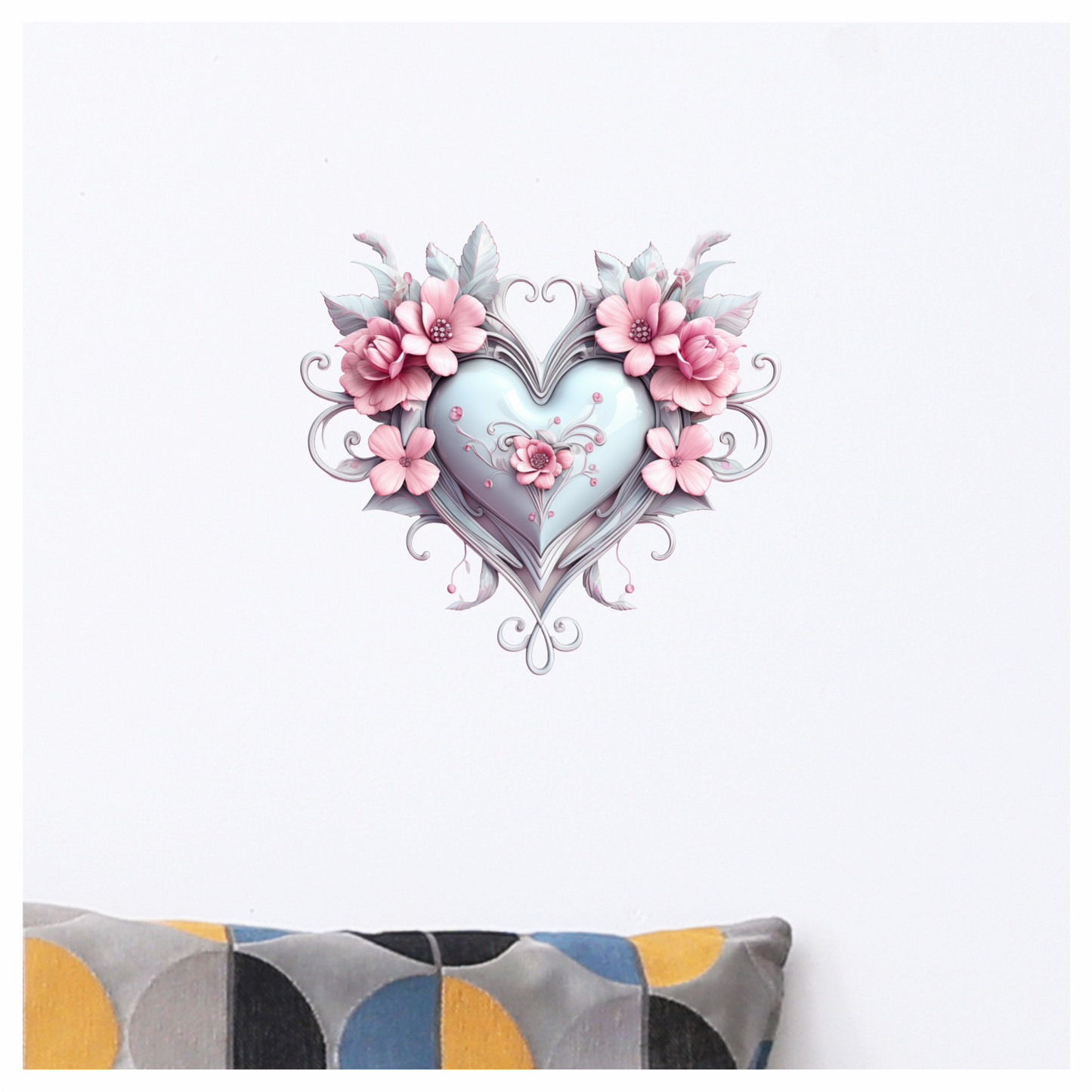 Pink Heart Flowers Swirls Glossy Vinyl Sticker Decal