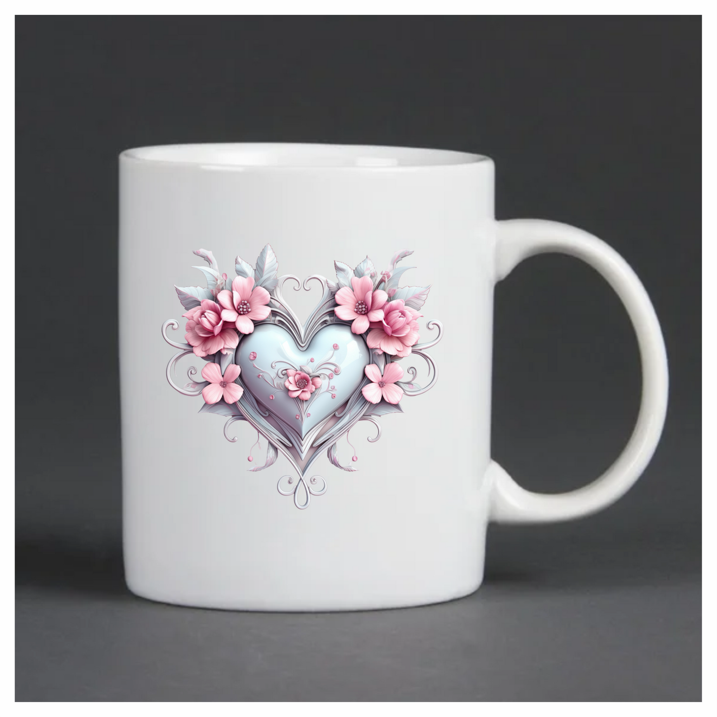 Pink Heart Flowers Swirls Glossy Vinyl Sticker Decal