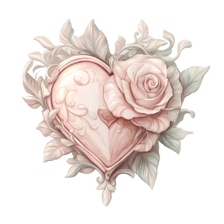 Heart Rose Pink Leaves Vinyl Sticker Decal
