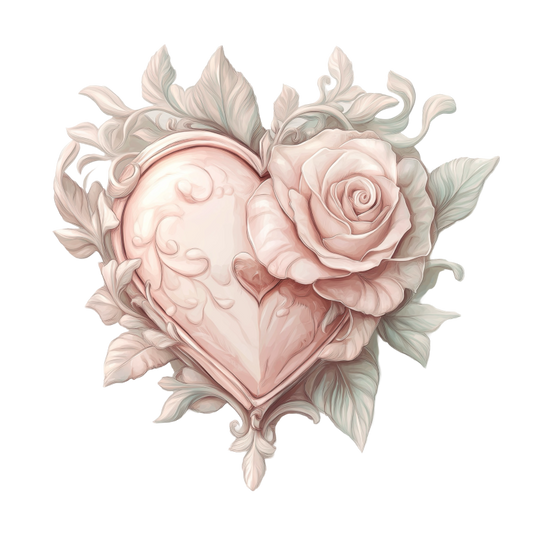 Heart Rose Pink Leaves Vinyl Sticker Decal