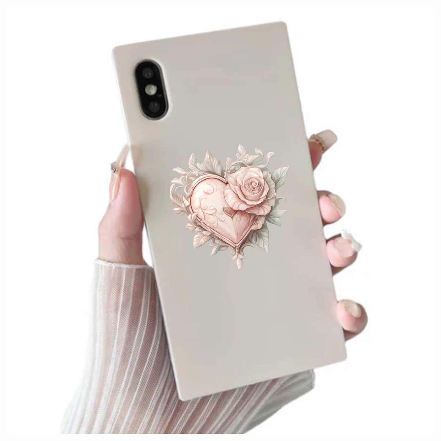 Heart Rose Pink Leaves Vinyl Sticker Decal