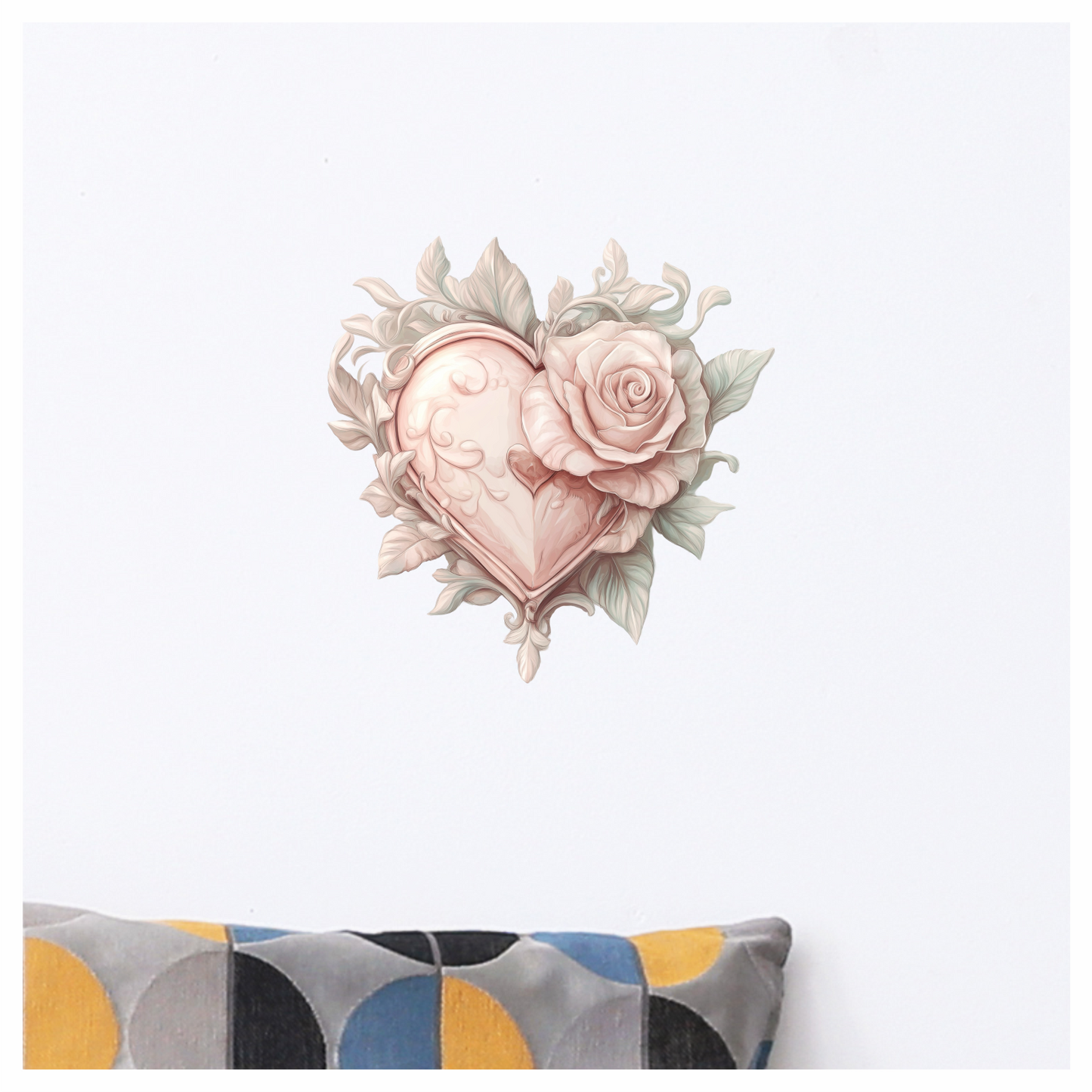 Heart Rose Pink Leaves Vinyl Sticker Decal