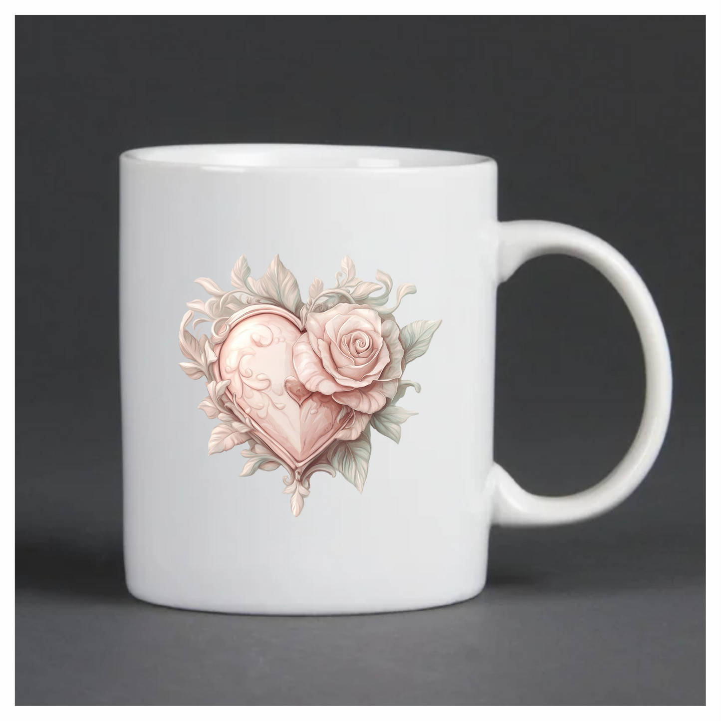 Heart Rose Pink Leaves Vinyl Sticker Decal
