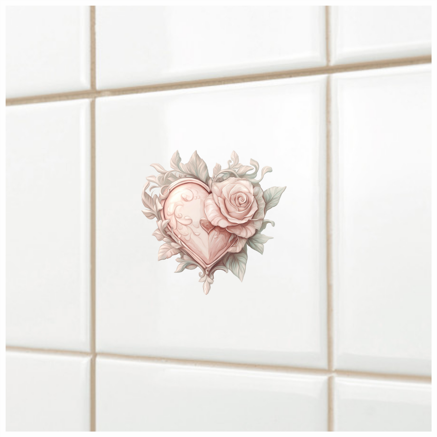 Heart Rose Pink Leaves Vinyl Sticker Decal