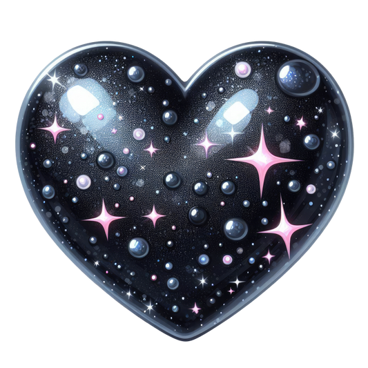 Black Sparkling Heart Shaped Object Stars Vinyl Sticker Decal